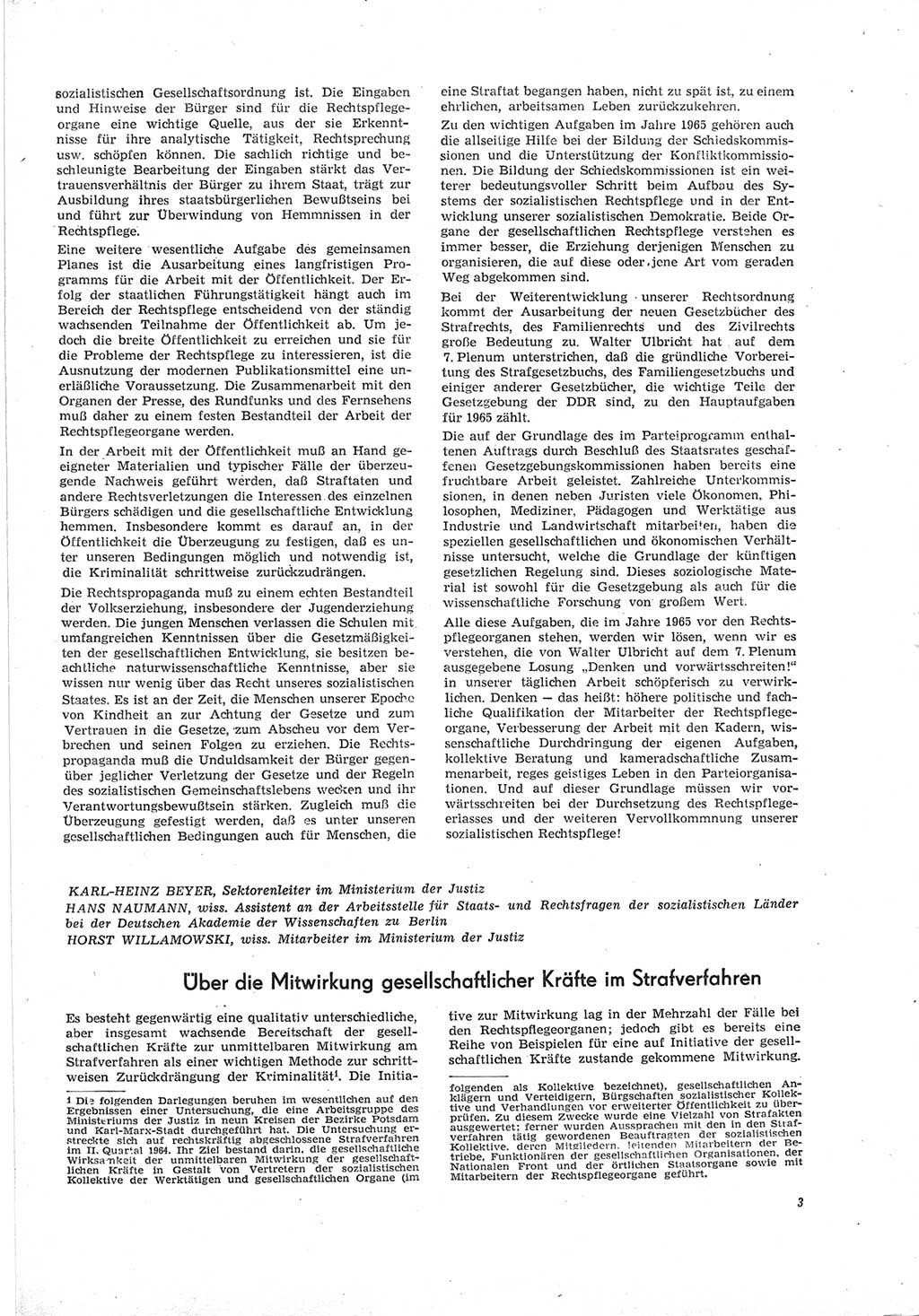 Neue Justiz (NJ), Zeitschrift für Recht und Rechtswissenschaft [Deutsche Demokratische Republik (DDR)], 19. Jahrgang 1965, Seite 3 (NJ DDR 1965, S. 3)