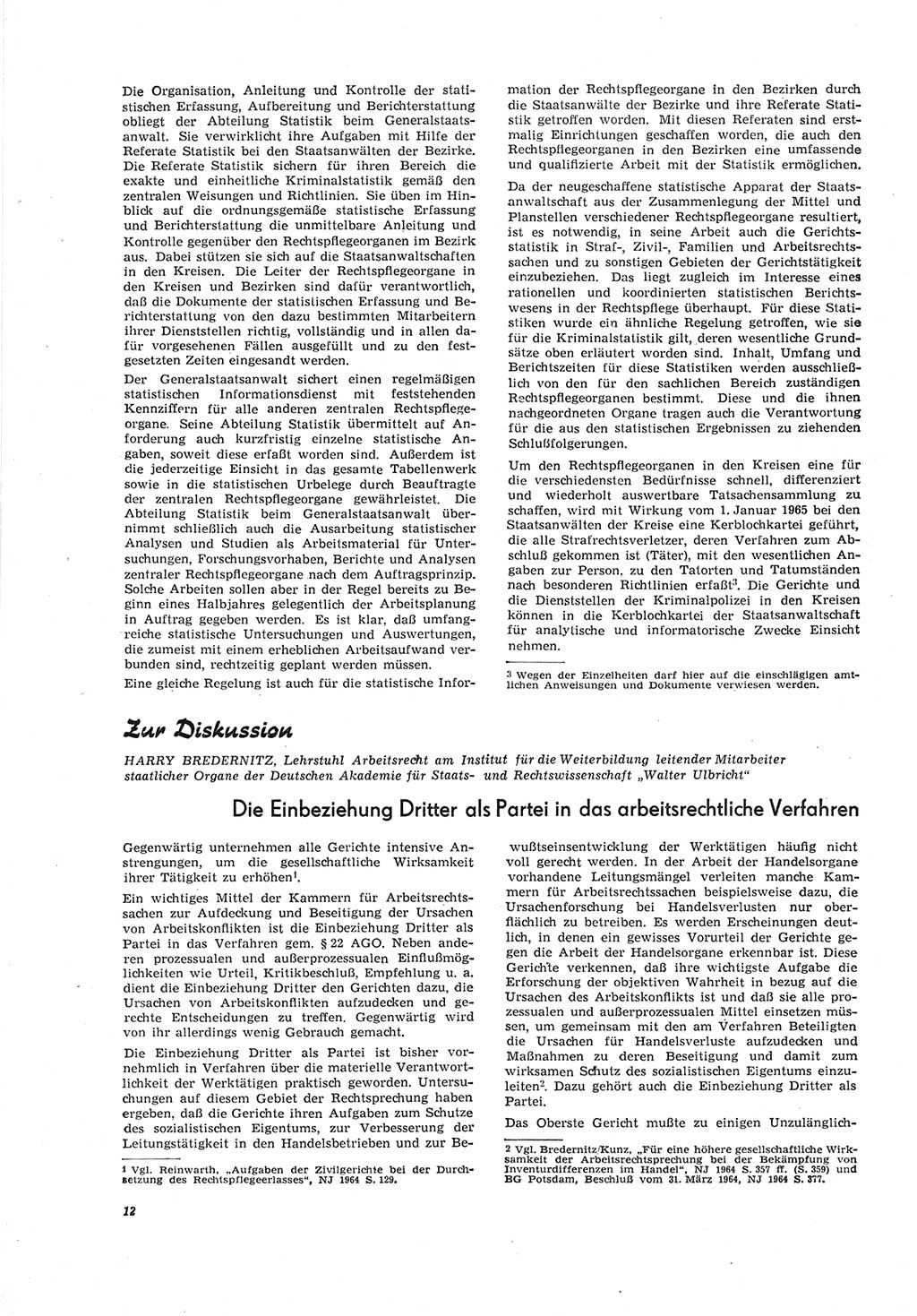 Neue Justiz (NJ), Zeitschrift für Recht und Rechtswissenschaft [Deutsche Demokratische Republik (DDR)], 19. Jahrgang 1965, Seite 12 (NJ DDR 1965, S. 12)