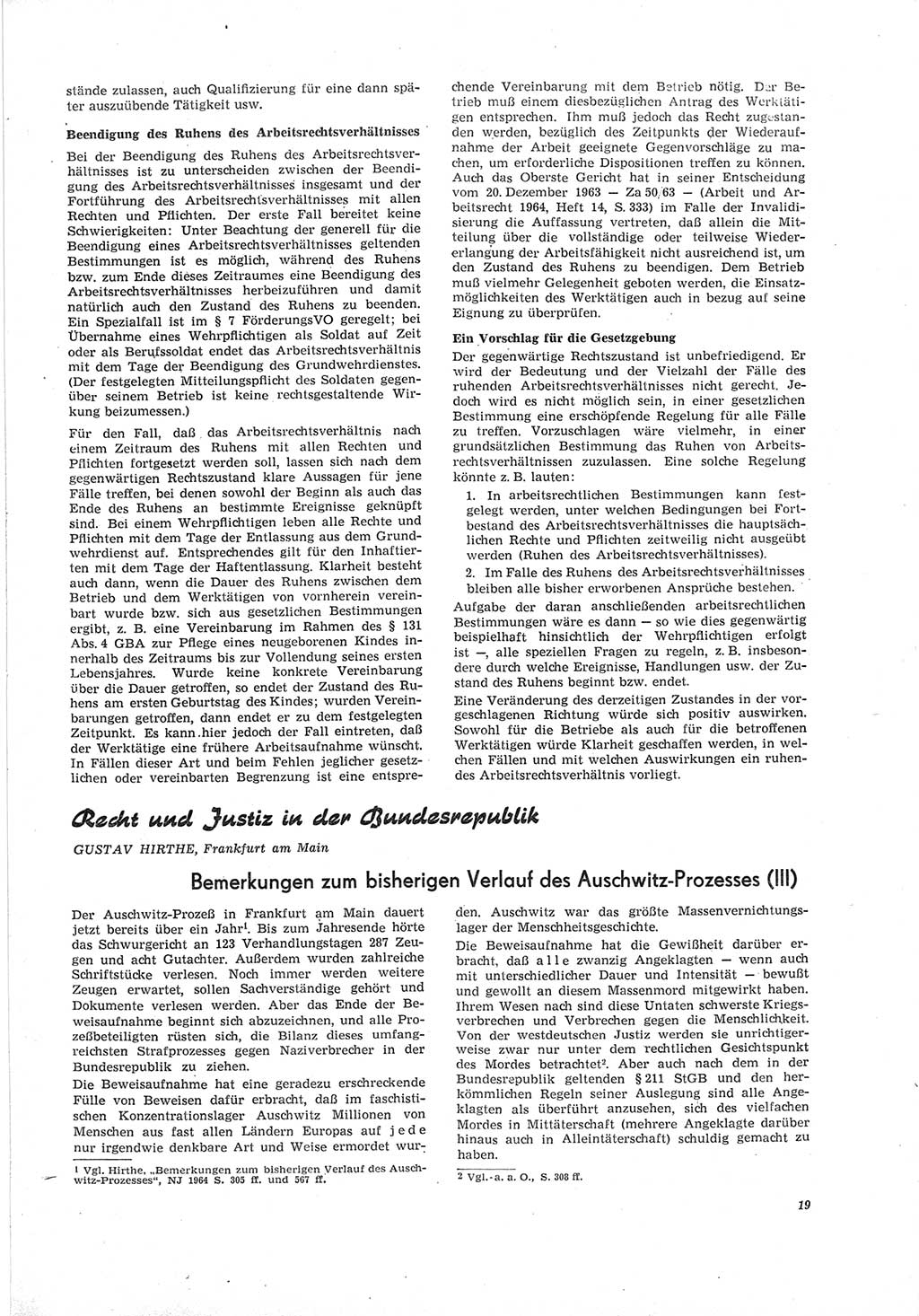 Neue Justiz (NJ), Zeitschrift für Recht und Rechtswissenschaft [Deutsche Demokratische Republik (DDR)], 19. Jahrgang 1965, Seite 19 (NJ DDR 1965, S. 19)