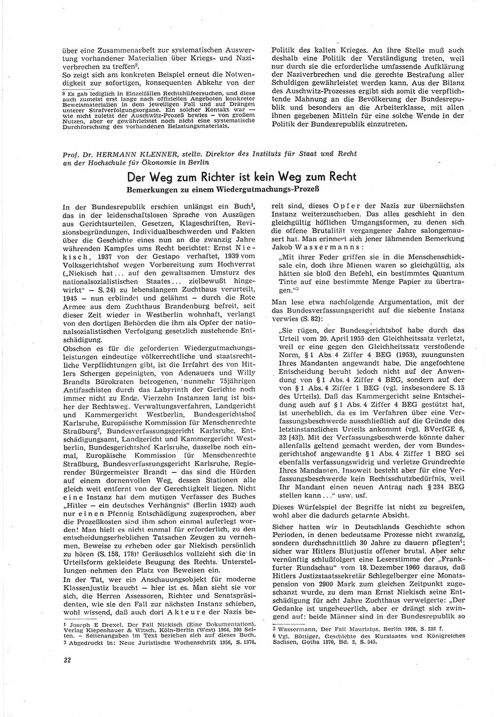 Neue Justiz (NJ), Zeitschrift für Recht und Rechtswissenschaft [Deutsche Demokratische Republik (DDR)], 19. Jahrgang 1965, Seite 22 (NJ DDR 1965, S. 22)