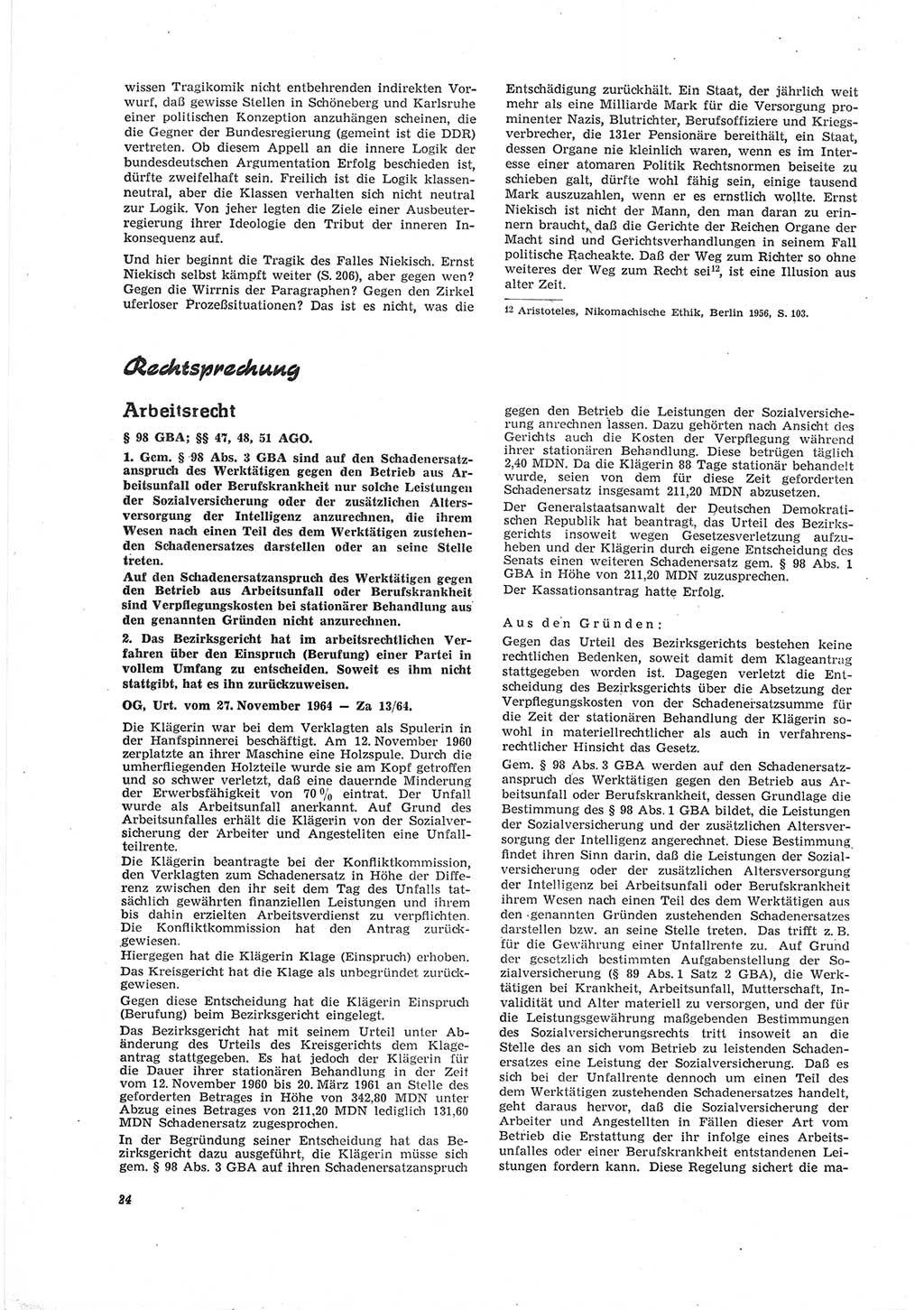 Neue Justiz (NJ), Zeitschrift für Recht und Rechtswissenschaft [Deutsche Demokratische Republik (DDR)], 19. Jahrgang 1965, Seite 24 (NJ DDR 1965, S. 24)