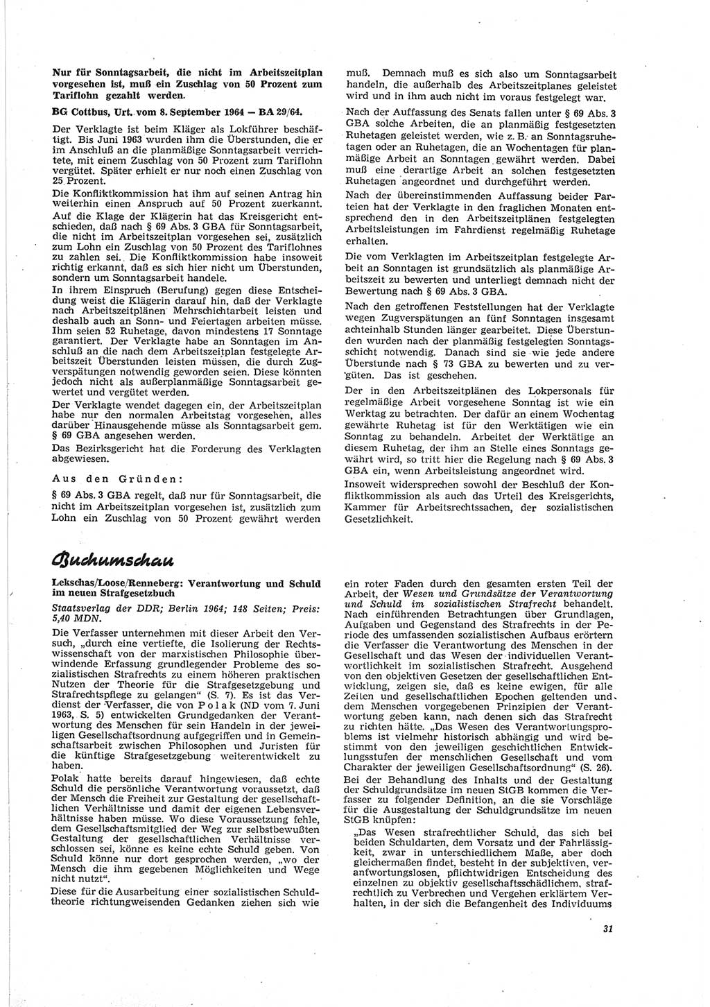 Neue Justiz (NJ), Zeitschrift für Recht und Rechtswissenschaft [Deutsche Demokratische Republik (DDR)], 19. Jahrgang 1965, Seite 31 (NJ DDR 1965, S. 31)