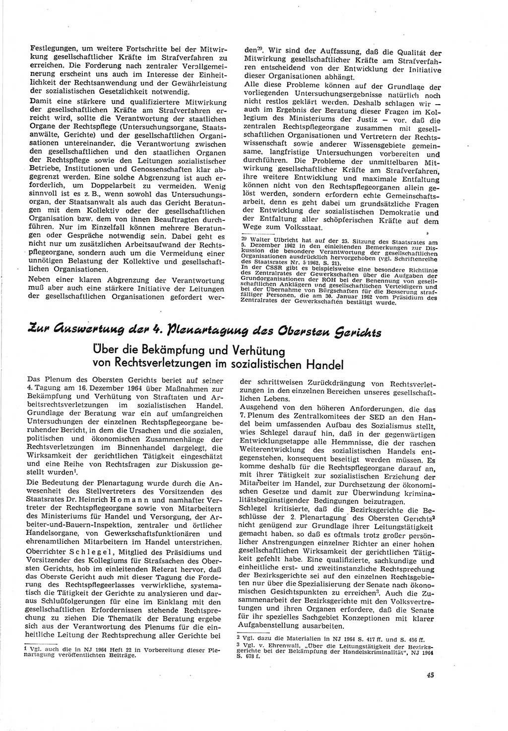 Neue Justiz (NJ), Zeitschrift für Recht und Rechtswissenschaft [Deutsche Demokratische Republik (DDR)], 19. Jahrgang 1965, Seite 45 (NJ DDR 1965, S. 45)