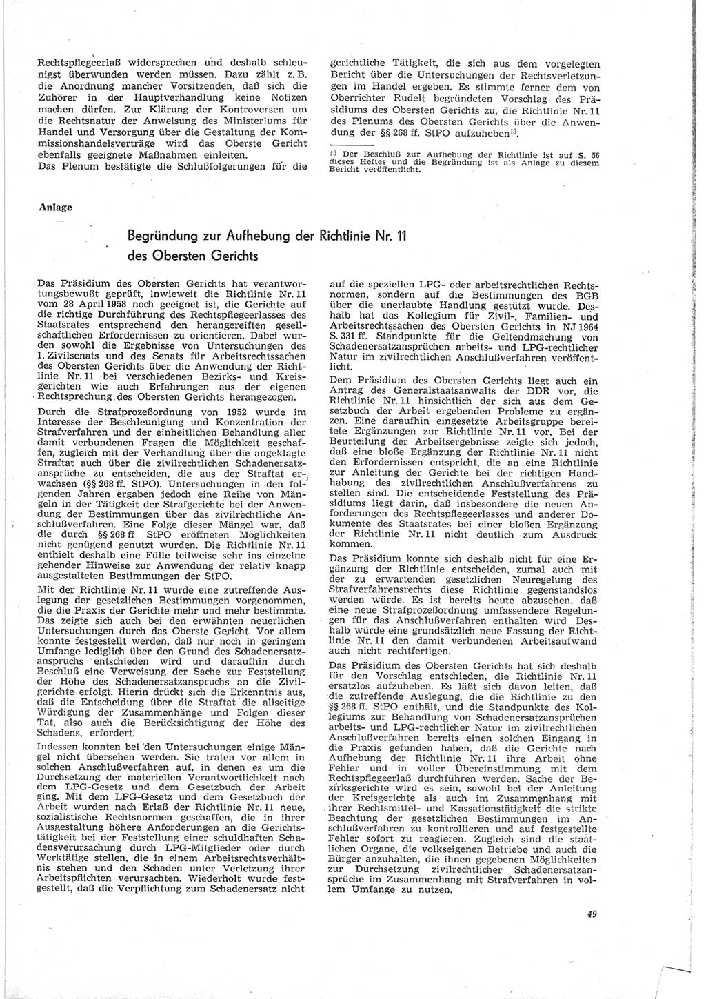 Neue Justiz (NJ), Zeitschrift für Recht und Rechtswissenschaft [Deutsche Demokratische Republik (DDR)], 19. Jahrgang 1965, Seite 49 (NJ DDR 1965, S. 49)