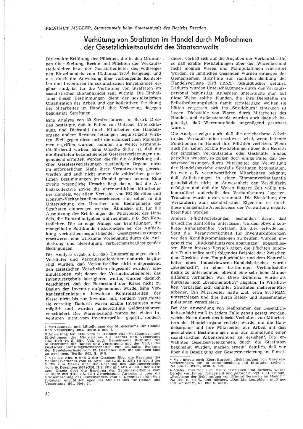 Neue Justiz (NJ), Zeitschrift für Recht und Rechtswissenschaft [Deutsche Demokratische Republik (DDR)], 19. Jahrgang 1965, Seite 50 (NJ DDR 1965, S. 50)