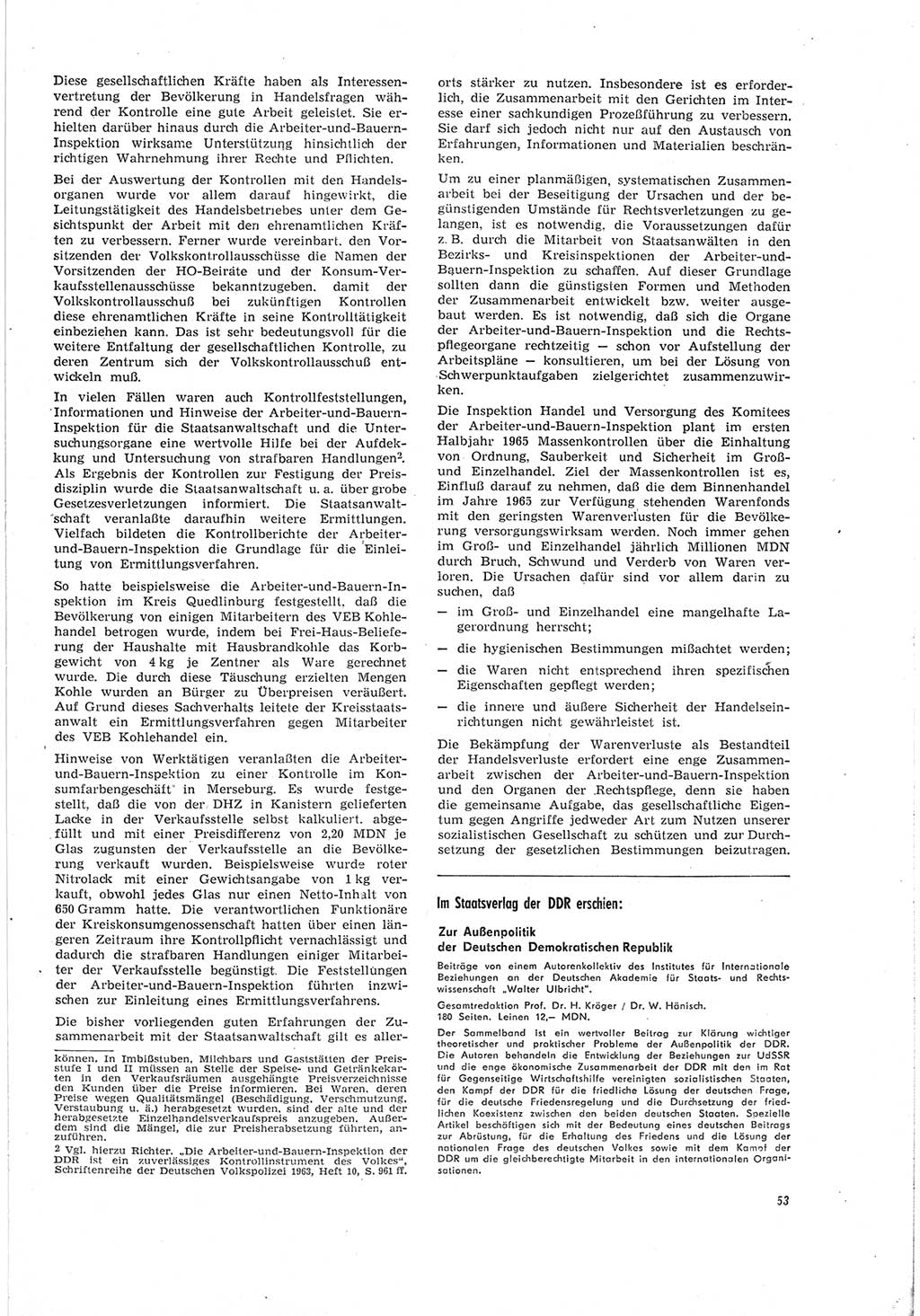Neue Justiz (NJ), Zeitschrift für Recht und Rechtswissenschaft [Deutsche Demokratische Republik (DDR)], 19. Jahrgang 1965, Seite 53 (NJ DDR 1965, S. 53)