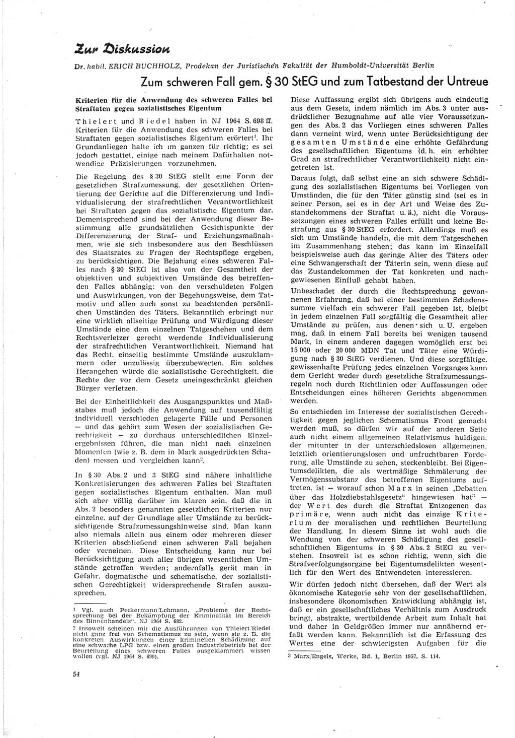 Neue Justiz (NJ), Zeitschrift für Recht und Rechtswissenschaft [Deutsche Demokratische Republik (DDR)], 19. Jahrgang 1965, Seite 54 (NJ DDR 1965, S. 54)