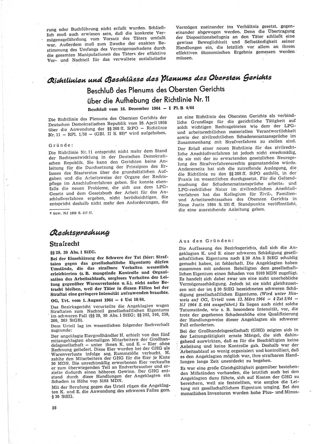 Neue Justiz (NJ), Zeitschrift für Recht und Rechtswissenschaft [Deutsche Demokratische Republik (DDR)], 19. Jahrgang 1965, Seite 56 (NJ DDR 1965, S. 56)