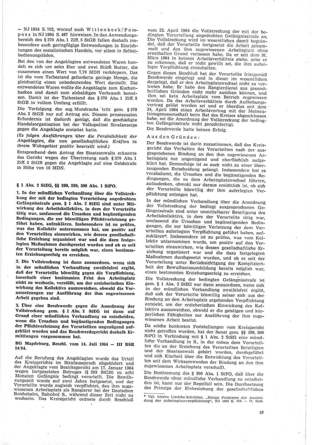 Neue Justiz (NJ), Zeitschrift für Recht und Rechtswissenschaft [Deutsche Demokratische Republik (DDR)], 19. Jahrgang 1965, Seite 59 (NJ DDR 1965, S. 59)