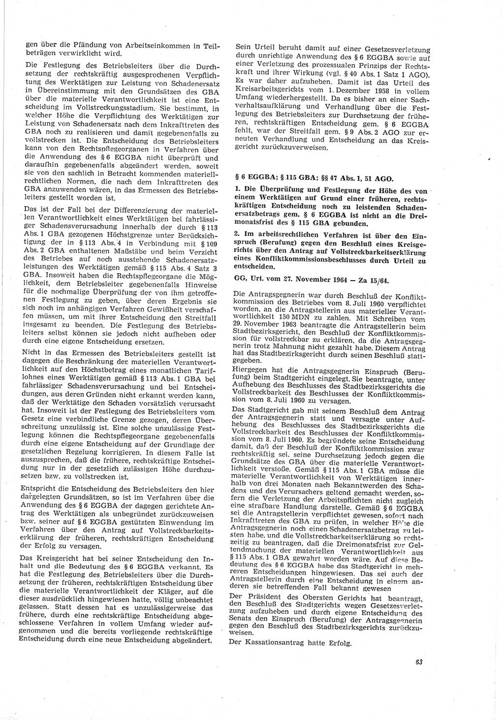 Neue Justiz (NJ), Zeitschrift für Recht und Rechtswissenschaft [Deutsche Demokratische Republik (DDR)], 19. Jahrgang 1965, Seite 63 (NJ DDR 1965, S. 63)