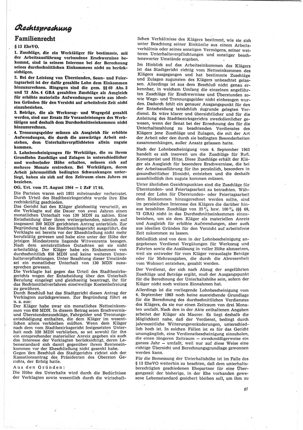 Neue Justiz (NJ), Zeitschrift für Recht und Rechtswissenschaft [Deutsche Demokratische Republik (DDR)], 19. Jahrgang 1965, Seite 87 (NJ DDR 1965, S. 87)