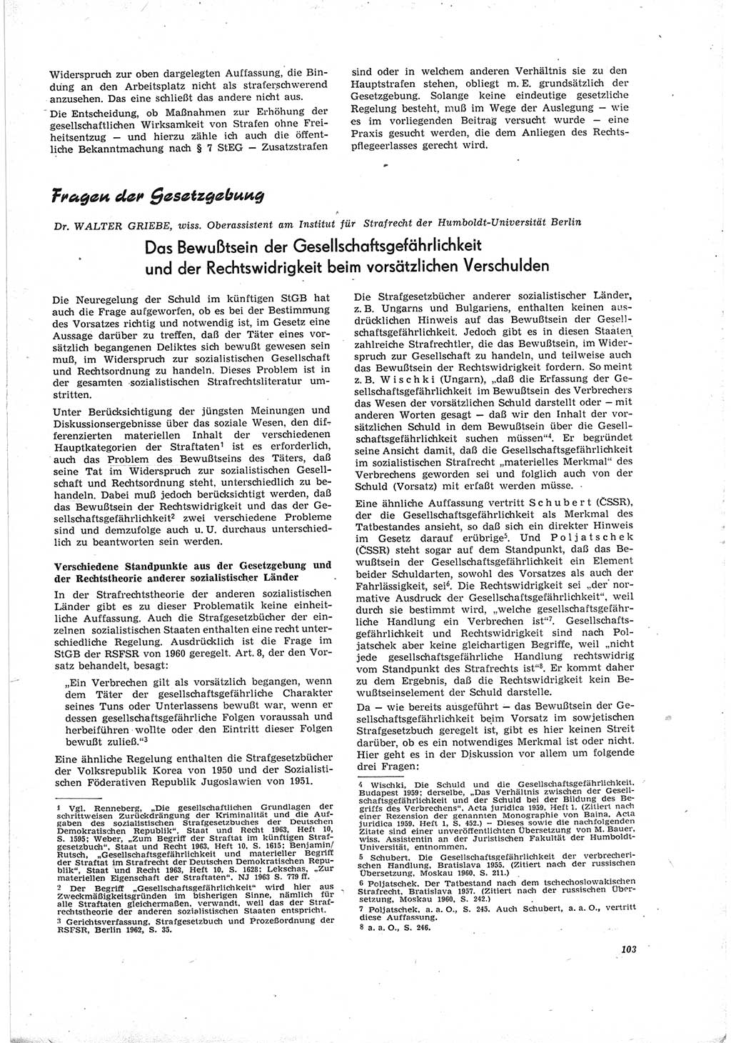 Neue Justiz (NJ), Zeitschrift für Recht und Rechtswissenschaft [Deutsche Demokratische Republik (DDR)], 19. Jahrgang 1965, Seite 103 (NJ DDR 1965, S. 103)