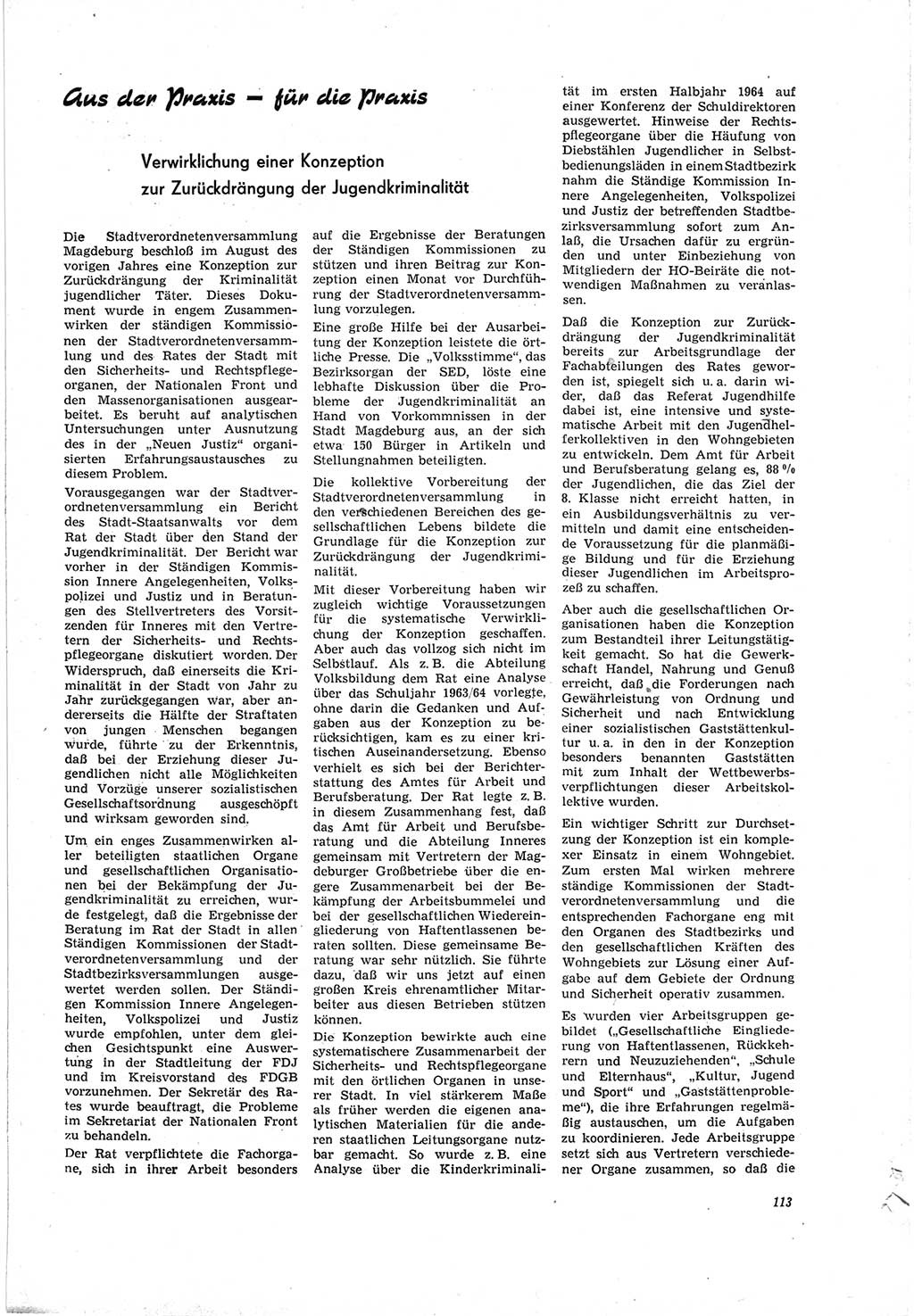 Neue Justiz (NJ), Zeitschrift für Recht und Rechtswissenschaft [Deutsche Demokratische Republik (DDR)], 19. Jahrgang 1965, Seite 113 (NJ DDR 1965, S. 113)