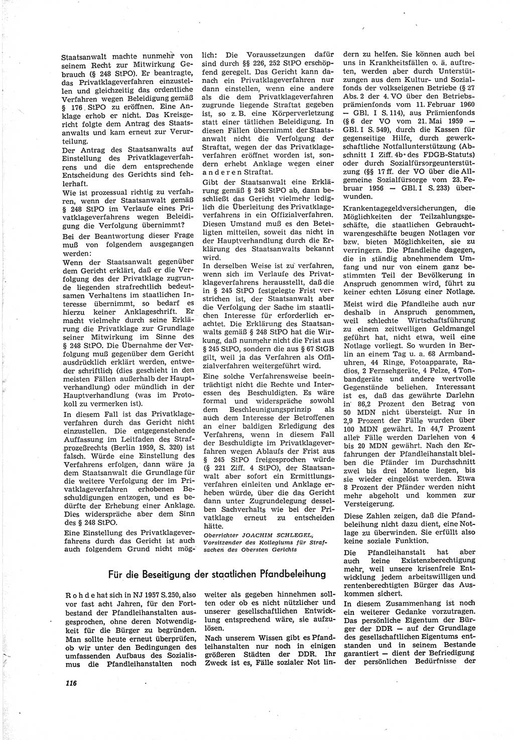 Neue Justiz (NJ), Zeitschrift für Recht und Rechtswissenschaft [Deutsche Demokratische Republik (DDR)], 19. Jahrgang 1965, Seite 116 (NJ DDR 1965, S. 116)