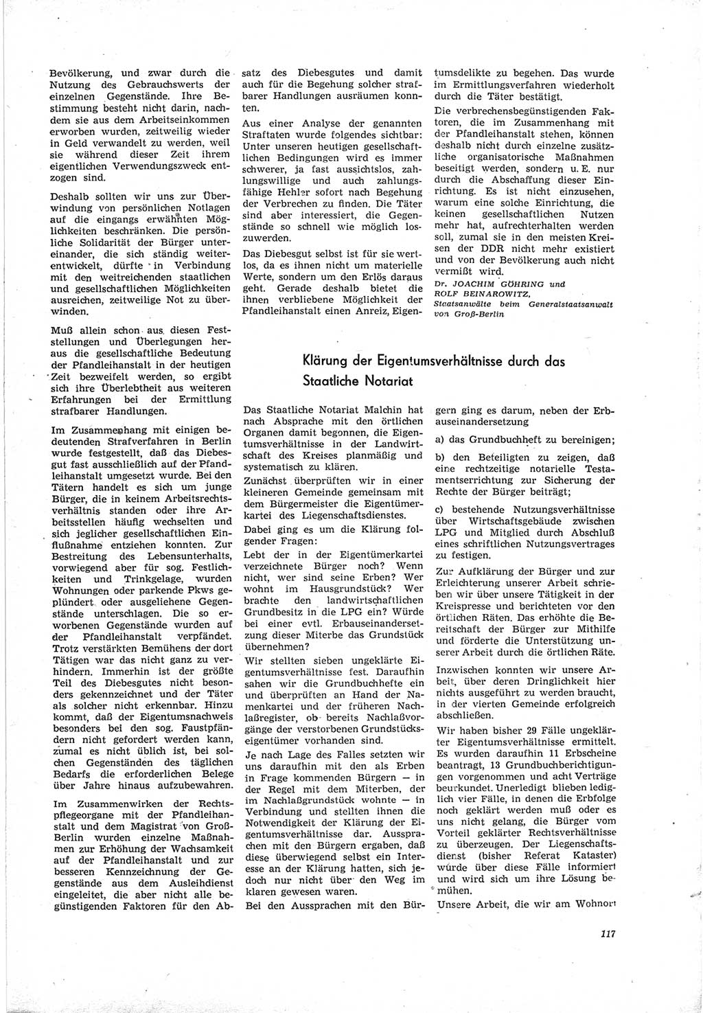 Neue Justiz (NJ), Zeitschrift für Recht und Rechtswissenschaft [Deutsche Demokratische Republik (DDR)], 19. Jahrgang 1965, Seite 117 (NJ DDR 1965, S. 117)