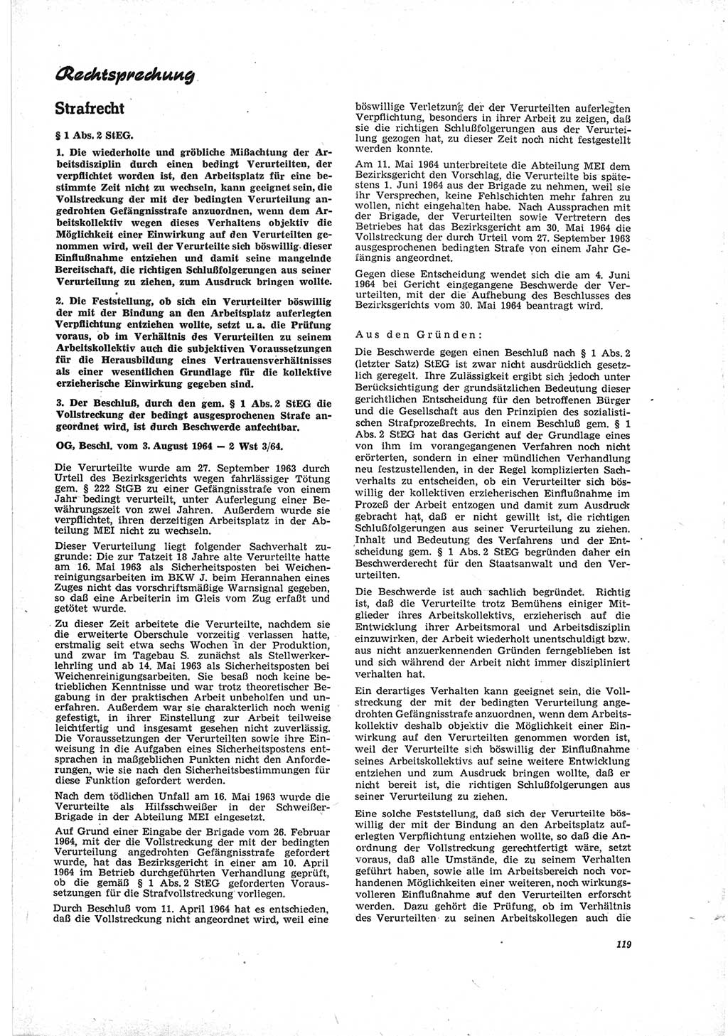 Neue Justiz (NJ), Zeitschrift für Recht und Rechtswissenschaft [Deutsche Demokratische Republik (DDR)], 19. Jahrgang 1965, Seite 119 (NJ DDR 1965, S. 119)