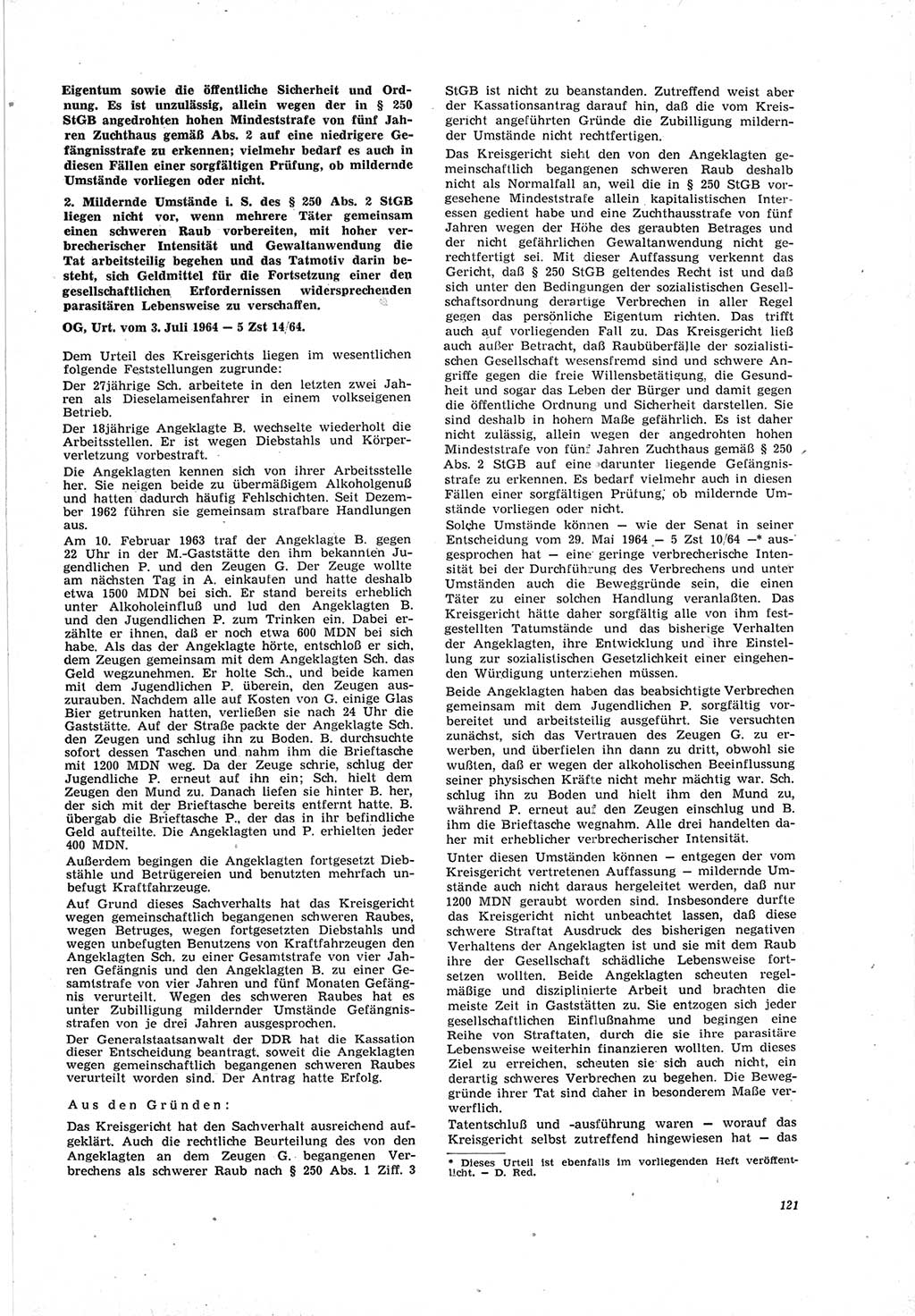 Neue Justiz (NJ), Zeitschrift für Recht und Rechtswissenschaft [Deutsche Demokratische Republik (DDR)], 19. Jahrgang 1965, Seite 121 (NJ DDR 1965, S. 121)