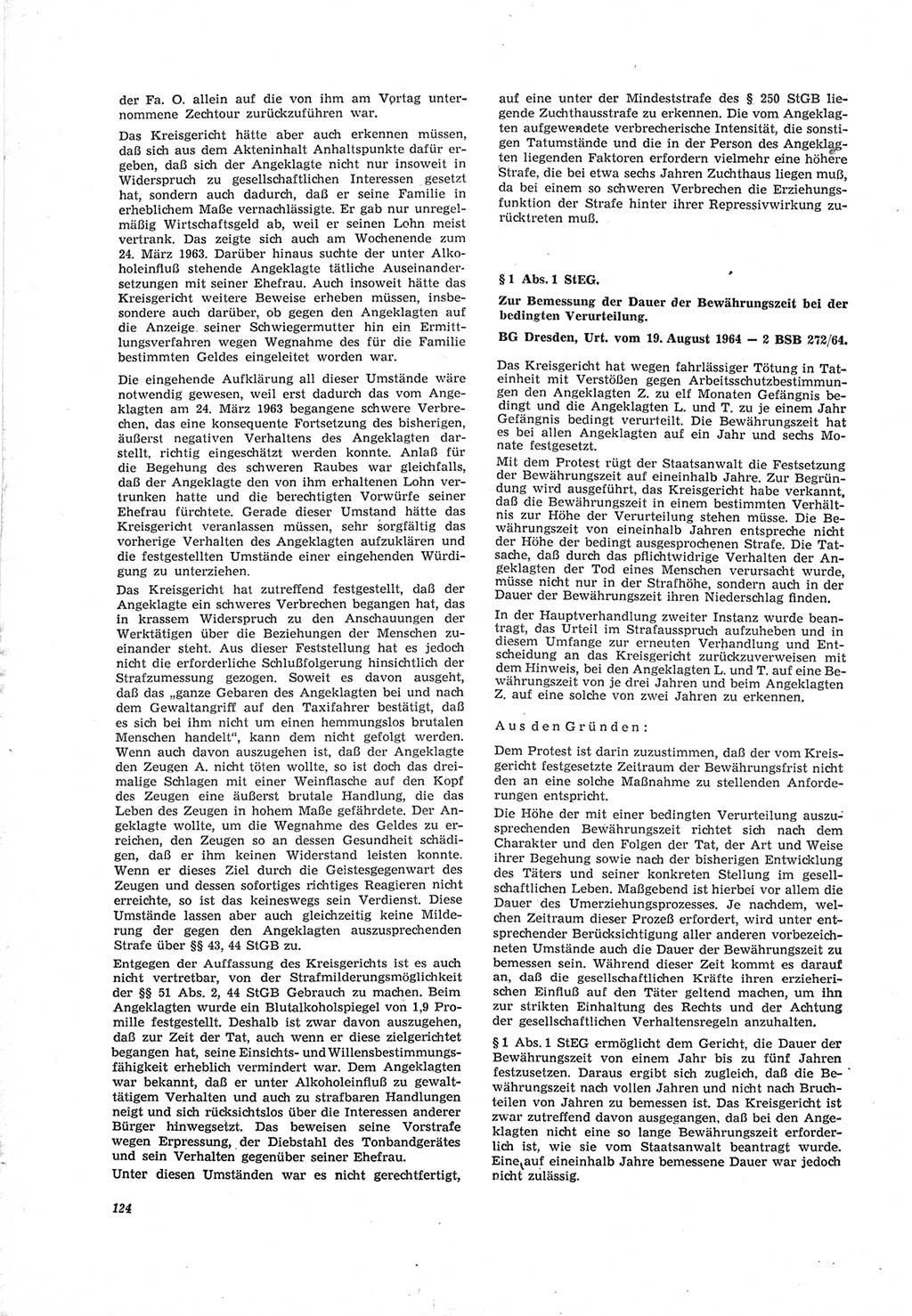 Neue Justiz (NJ), Zeitschrift für Recht und Rechtswissenschaft [Deutsche Demokratische Republik (DDR)], 19. Jahrgang 1965, Seite 124 (NJ DDR 1965, S. 124)