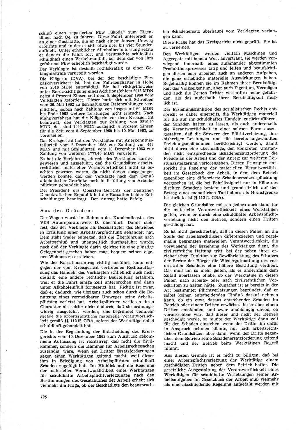 Neue Justiz (NJ), Zeitschrift für Recht und Rechtswissenschaft [Deutsche Demokratische Republik (DDR)], 19. Jahrgang 1965, Seite 126 (NJ DDR 1965, S. 126)