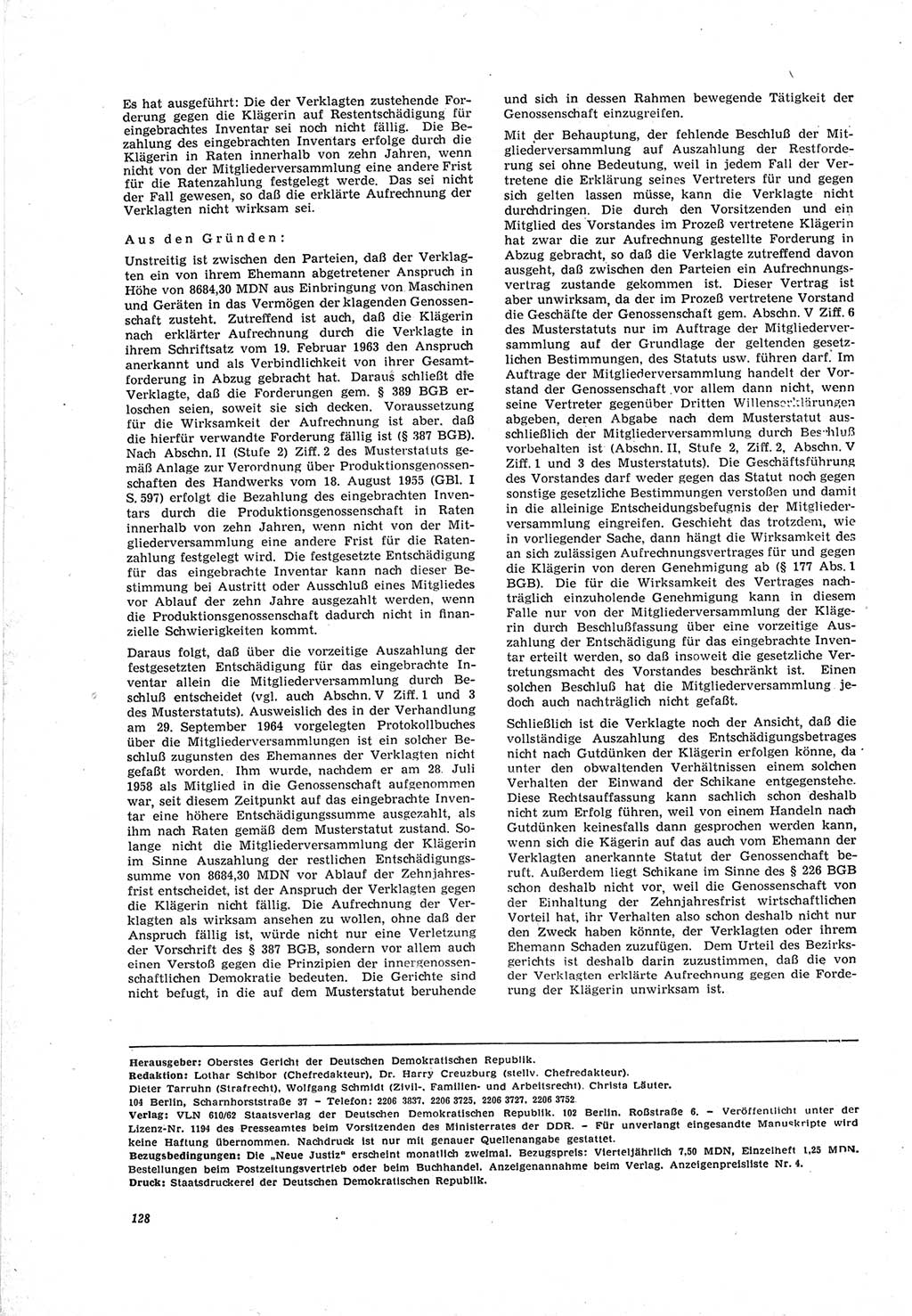 Neue Justiz (NJ), Zeitschrift für Recht und Rechtswissenschaft [Deutsche Demokratische Republik (DDR)], 19. Jahrgang 1965, Seite 128 (NJ DDR 1965, S. 128)