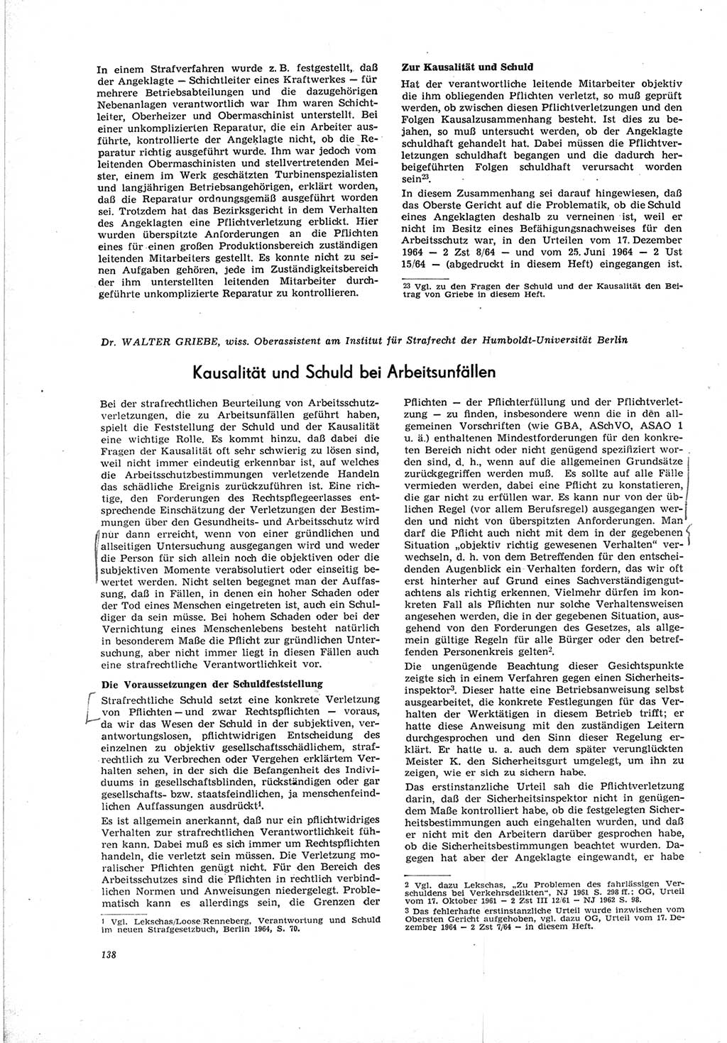 Neue Justiz (NJ), Zeitschrift für Recht und Rechtswissenschaft [Deutsche Demokratische Republik (DDR)], 19. Jahrgang 1965, Seite 138 (NJ DDR 1965, S. 138)