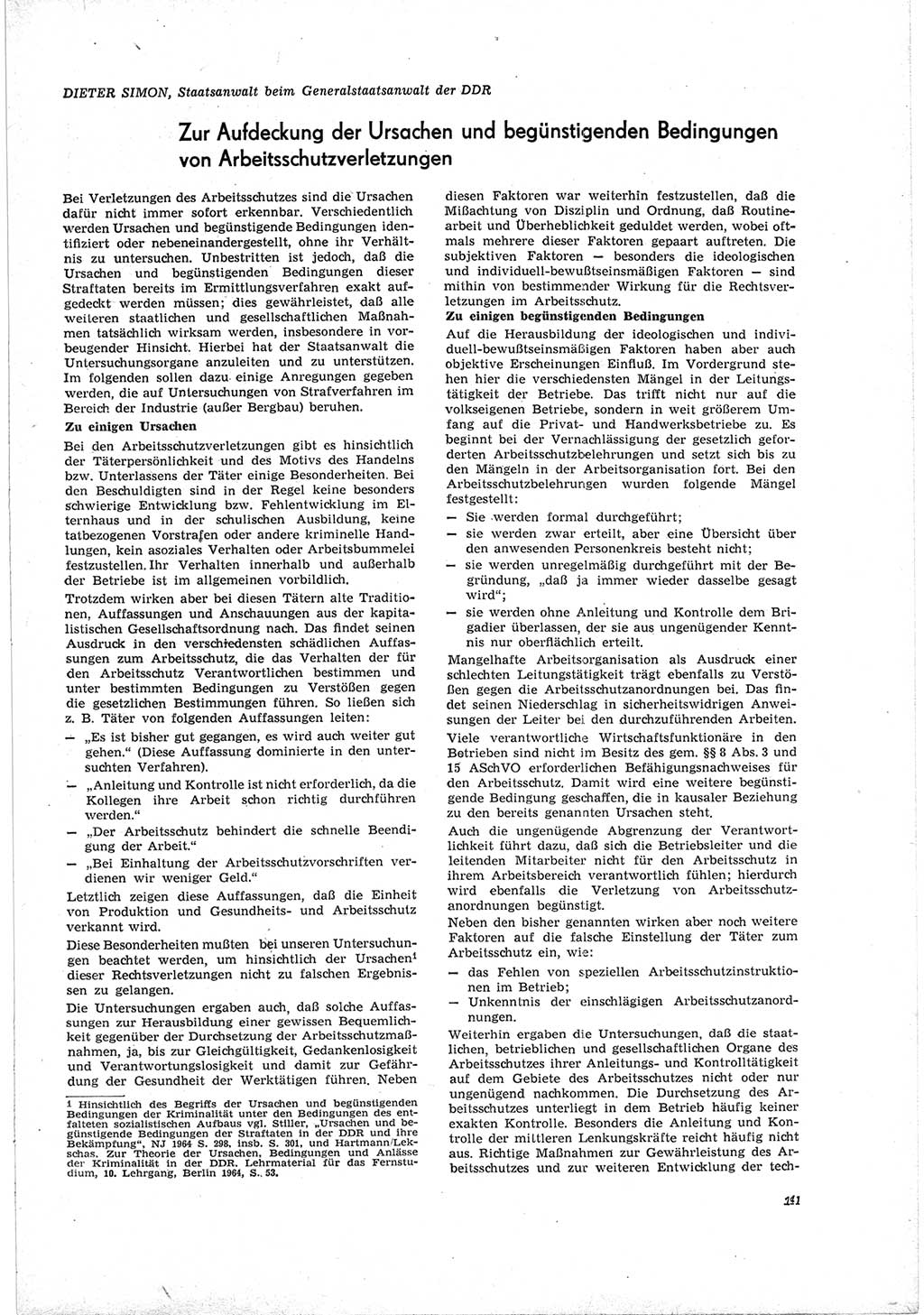 Neue Justiz (NJ), Zeitschrift für Recht und Rechtswissenschaft [Deutsche Demokratische Republik (DDR)], 19. Jahrgang 1965, Seite 141 (NJ DDR 1965, S. 141)