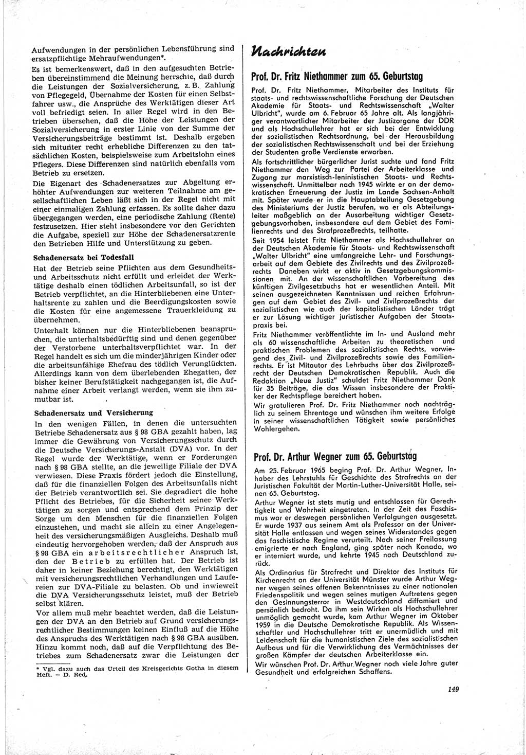 Neue Justiz (NJ), Zeitschrift für Recht und Rechtswissenschaft [Deutsche Demokratische Republik (DDR)], 19. Jahrgang 1965, Seite 149 (NJ DDR 1965, S. 149)