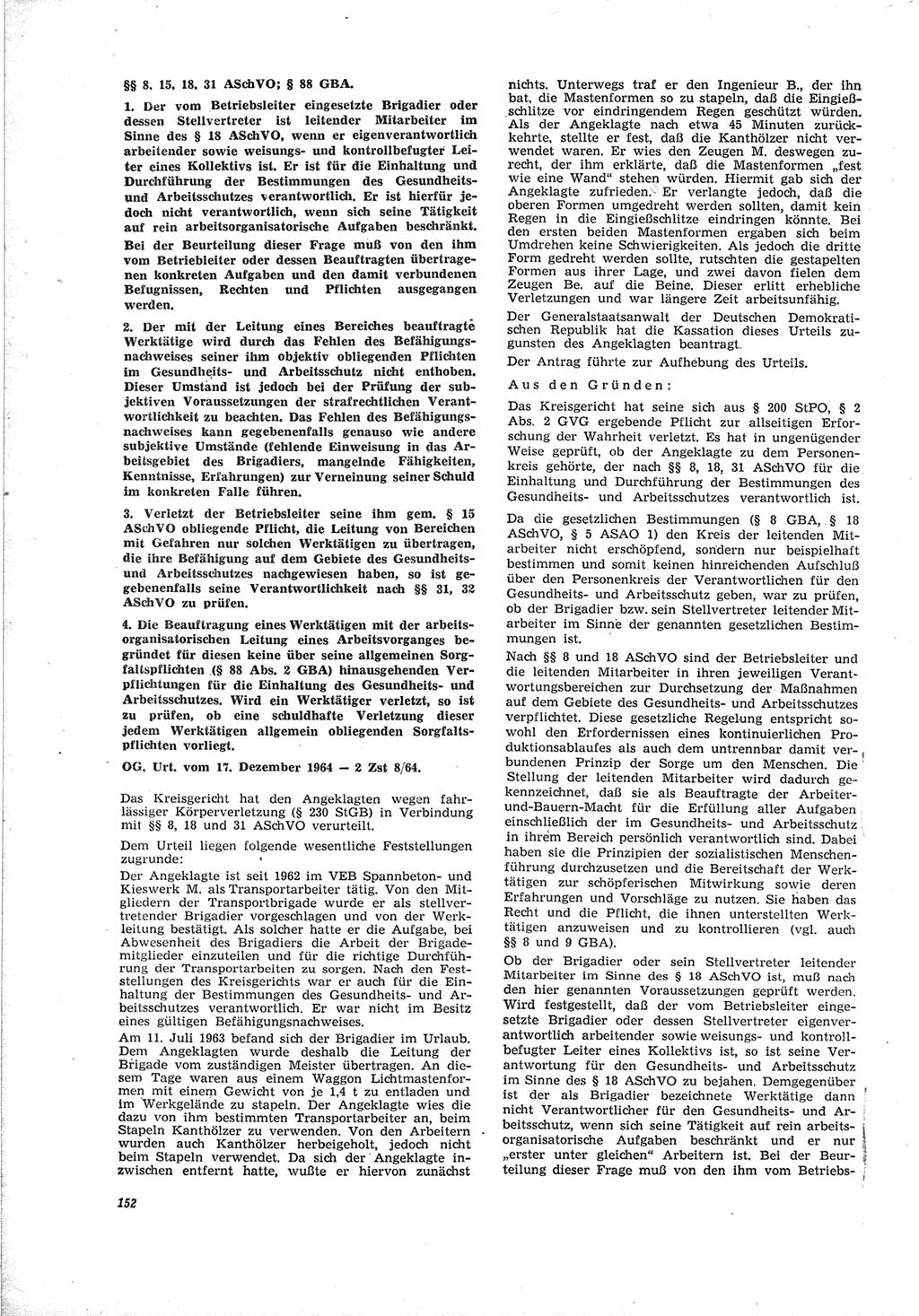 Neue Justiz (NJ), Zeitschrift für Recht und Rechtswissenschaft [Deutsche Demokratische Republik (DDR)], 19. Jahrgang 1965, Seite 152 (NJ DDR 1965, S. 152)