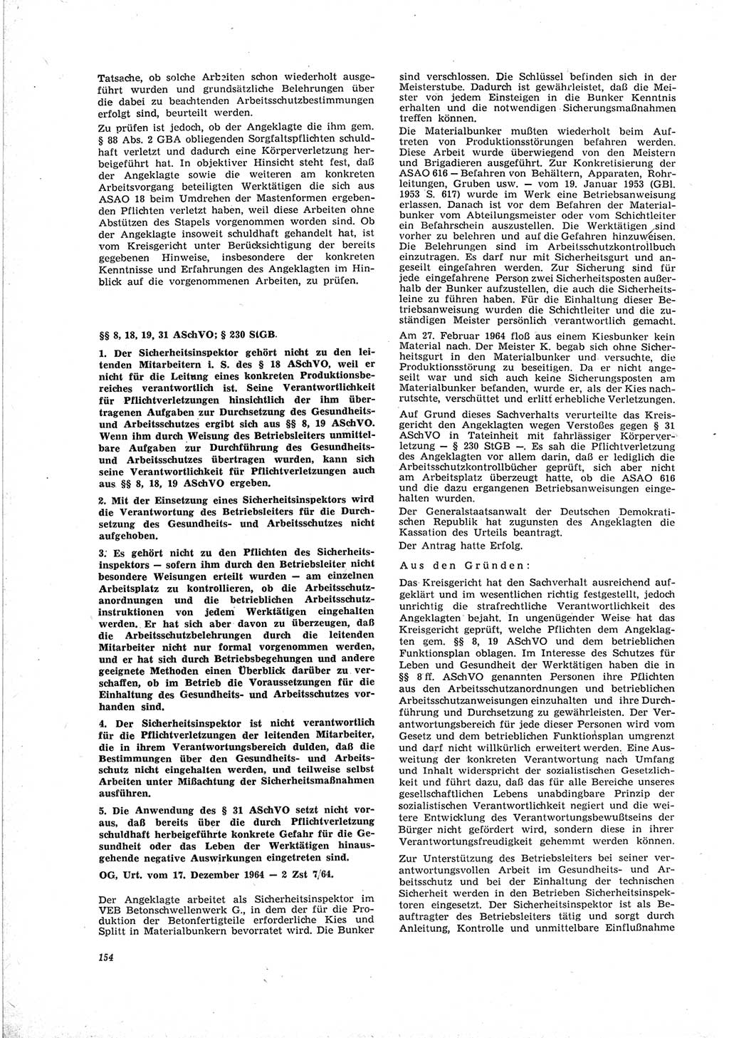 Neue Justiz (NJ), Zeitschrift für Recht und Rechtswissenschaft [Deutsche Demokratische Republik (DDR)], 19. Jahrgang 1965, Seite 154 (NJ DDR 1965, S. 154)