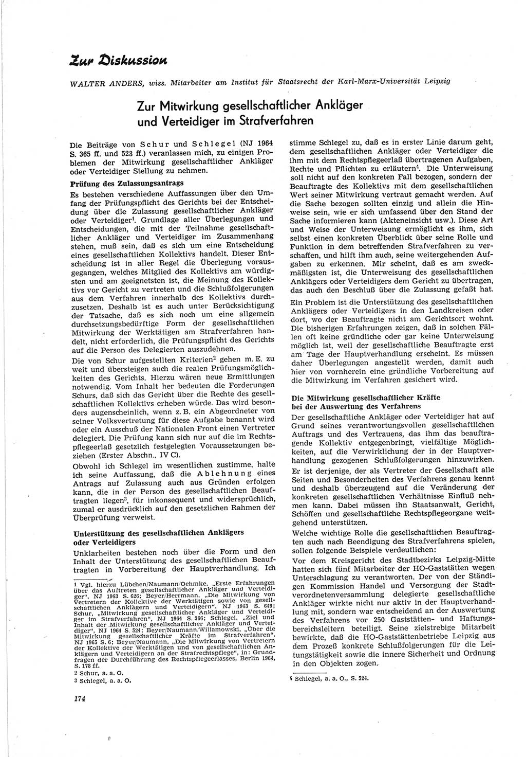 Neue Justiz (NJ), Zeitschrift für Recht und Rechtswissenschaft [Deutsche Demokratische Republik (DDR)], 19. Jahrgang 1965, Seite 174 (NJ DDR 1965, S. 174)