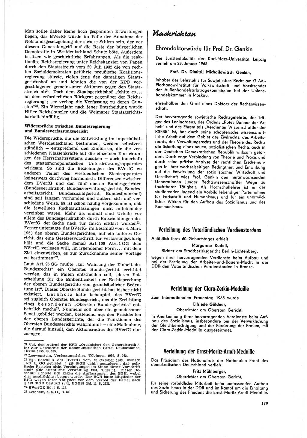 Neue Justiz (NJ), Zeitschrift für Recht und Rechtswissenschaft [Deutsche Demokratische Republik (DDR)], 19. Jahrgang 1965, Seite 179 (NJ DDR 1965, S. 179)