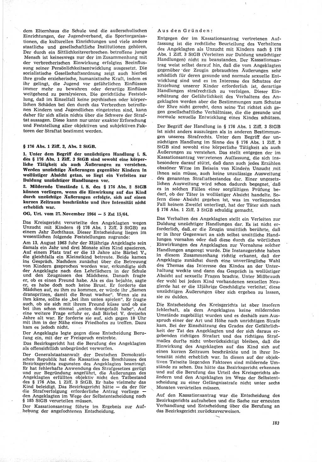 Neue Justiz (NJ), Zeitschrift für Recht und Rechtswissenschaft [Deutsche Demokratische Republik (DDR)], 19. Jahrgang 1965, Seite 183 (NJ DDR 1965, S. 183)