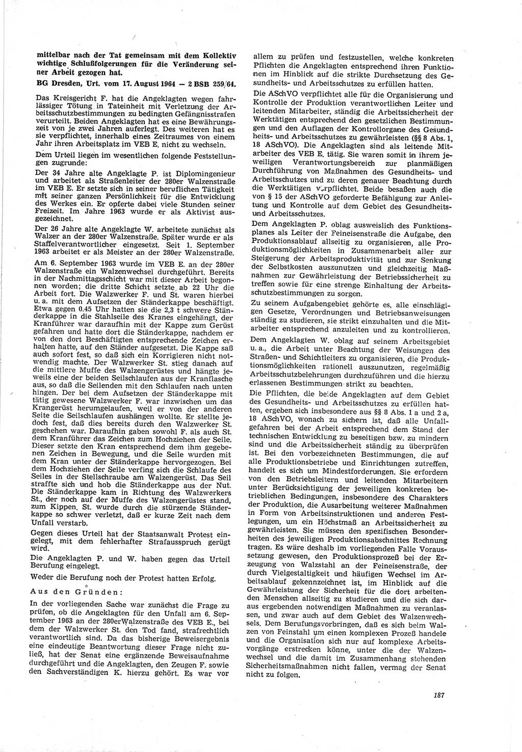 Neue Justiz (NJ), Zeitschrift für Recht und Rechtswissenschaft [Deutsche Demokratische Republik (DDR)], 19. Jahrgang 1965, Seite 187 (NJ DDR 1965, S. 187)