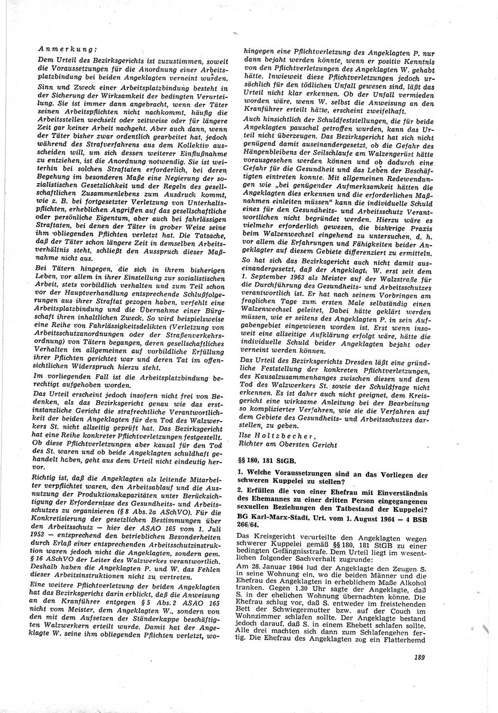 Neue Justiz (NJ), Zeitschrift für Recht und Rechtswissenschaft [Deutsche Demokratische Republik (DDR)], 19. Jahrgang 1965, Seite 189 (NJ DDR 1965, S. 189)