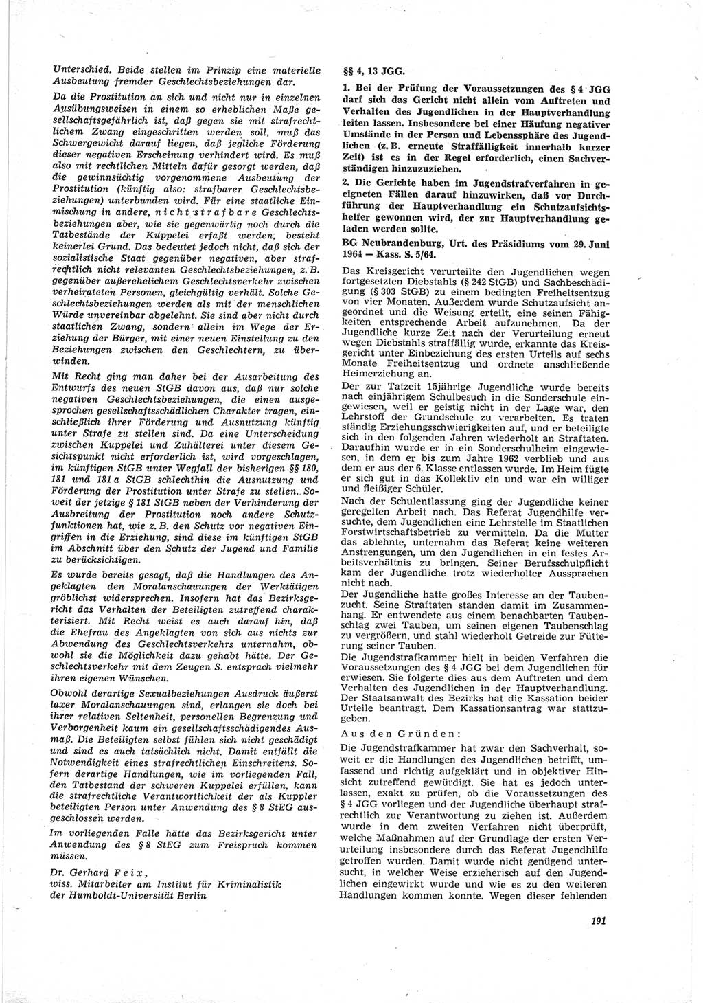Neue Justiz (NJ), Zeitschrift für Recht und Rechtswissenschaft [Deutsche Demokratische Republik (DDR)], 19. Jahrgang 1965, Seite 191 (NJ DDR 1965, S. 191)