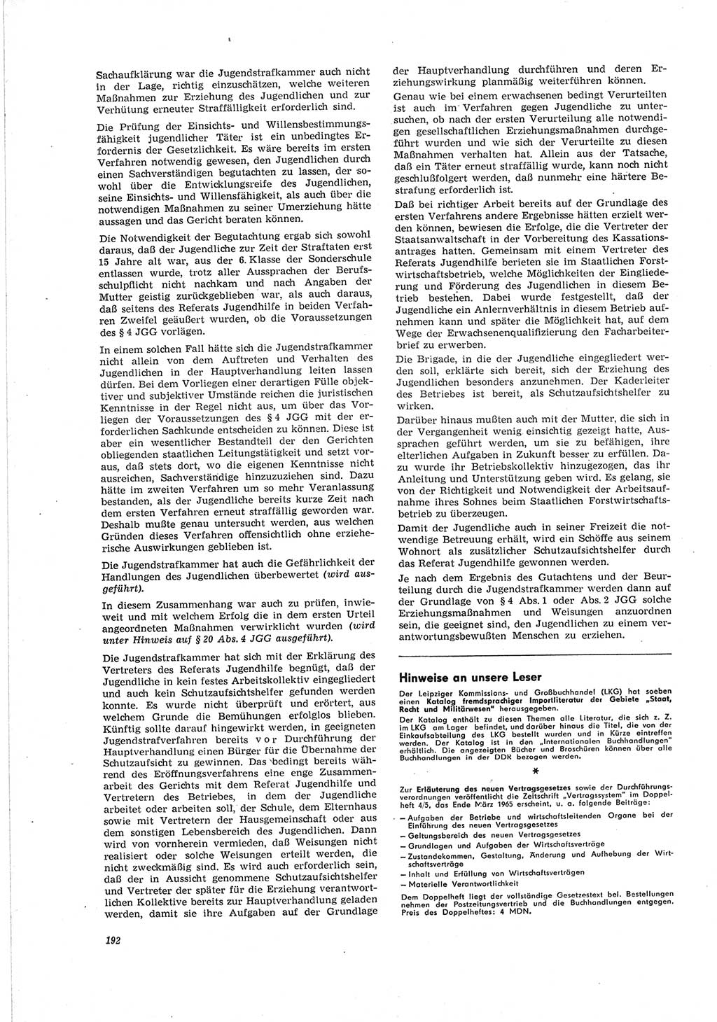 Neue Justiz (NJ), Zeitschrift für Recht und Rechtswissenschaft [Deutsche Demokratische Republik (DDR)], 19. Jahrgang 1965, Seite 192 (NJ DDR 1965, S. 192)