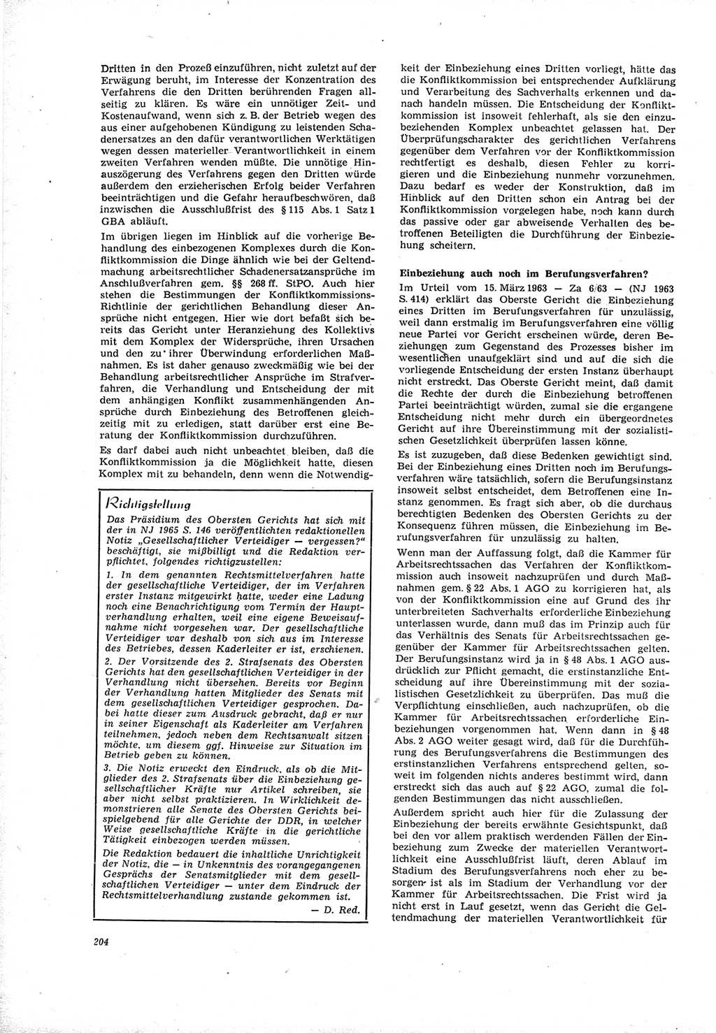 Neue Justiz (NJ), Zeitschrift für Recht und Rechtswissenschaft [Deutsche Demokratische Republik (DDR)], 19. Jahrgang 1965, Seite 204 (NJ DDR 1965, S. 204)