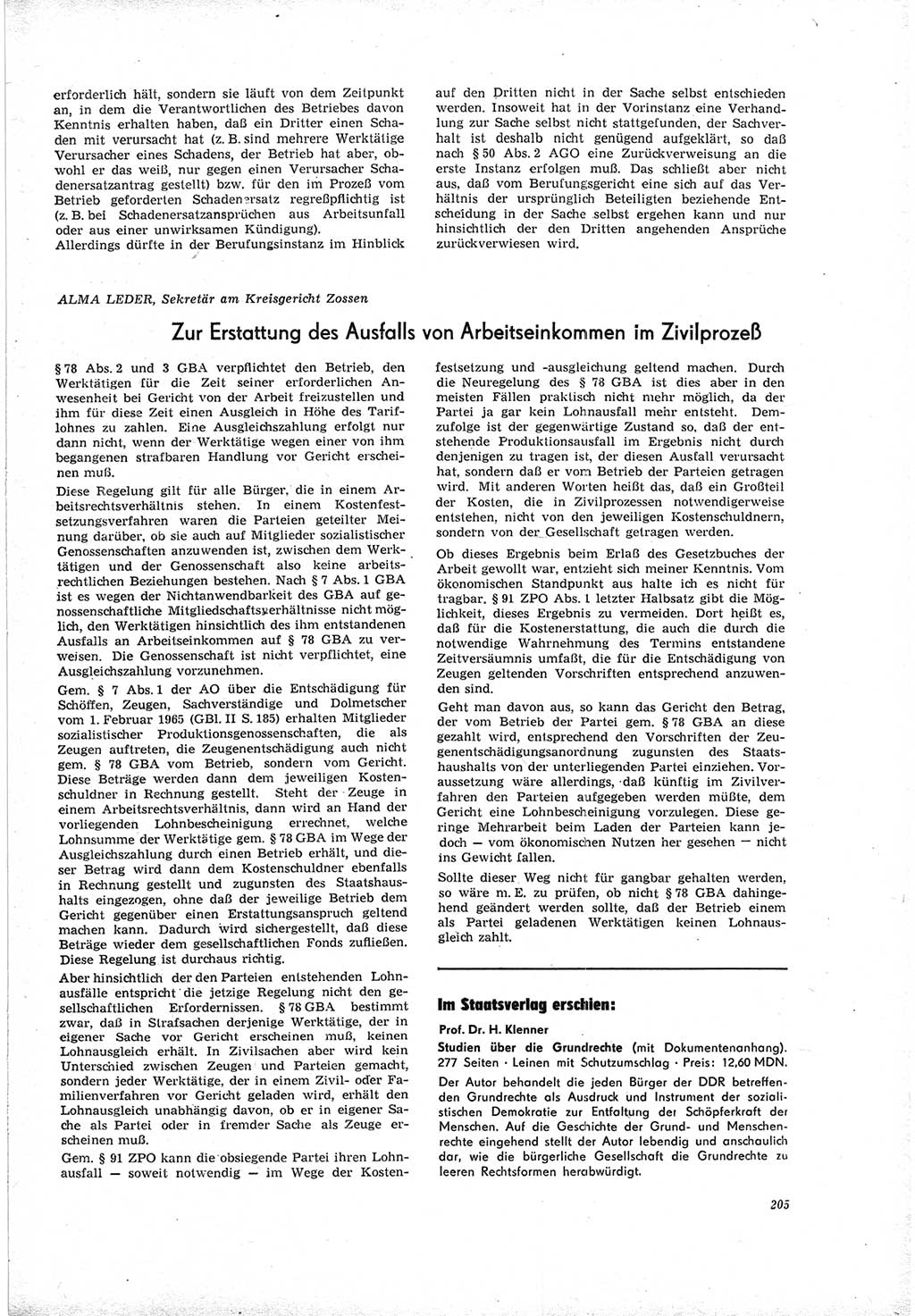 Neue Justiz (NJ), Zeitschrift für Recht und Rechtswissenschaft [Deutsche Demokratische Republik (DDR)], 19. Jahrgang 1965, Seite 205 (NJ DDR 1965, S. 205)