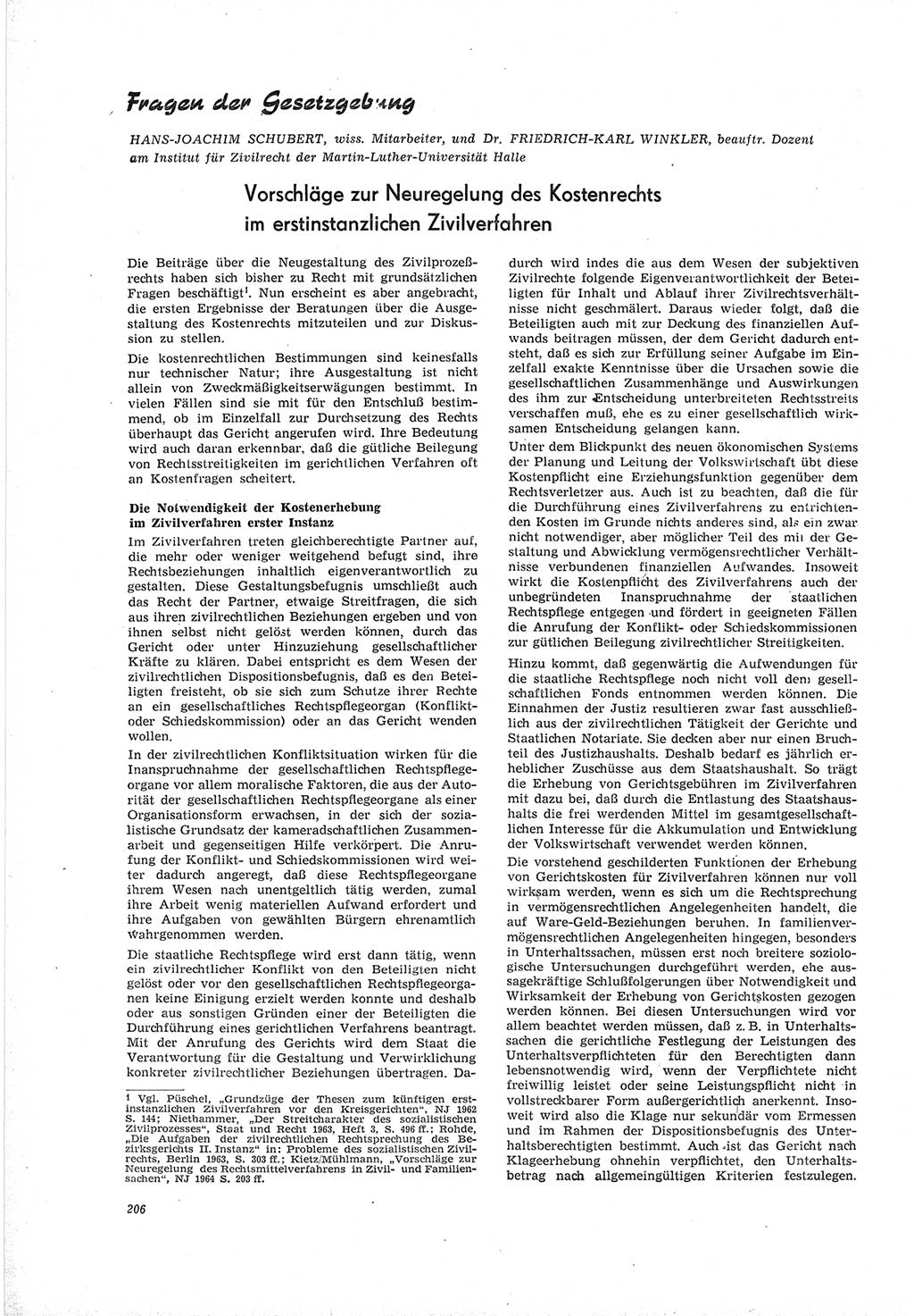Neue Justiz (NJ), Zeitschrift für Recht und Rechtswissenschaft [Deutsche Demokratische Republik (DDR)], 19. Jahrgang 1965, Seite 206 (NJ DDR 1965, S. 206)
