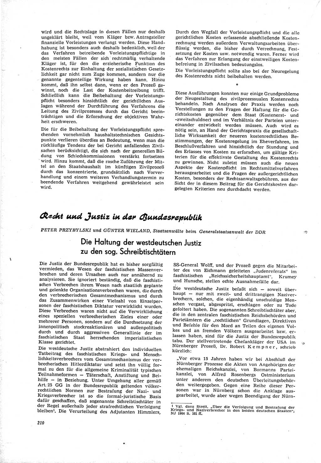 Neue Justiz (NJ), Zeitschrift für Recht und Rechtswissenschaft [Deutsche Demokratische Republik (DDR)], 19. Jahrgang 1965, Seite 210 (NJ DDR 1965, S. 210)