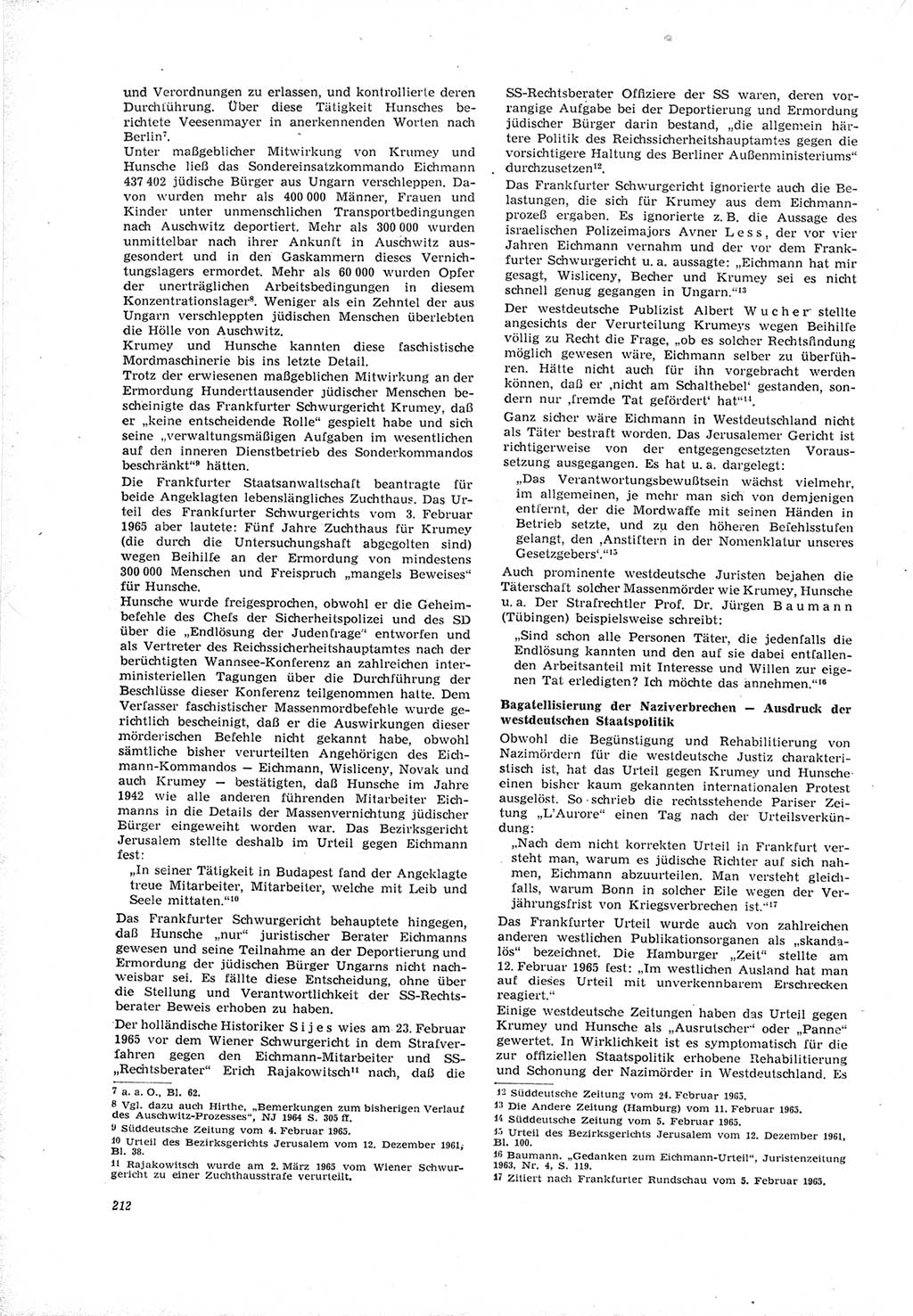 Neue Justiz (NJ), Zeitschrift für Recht und Rechtswissenschaft [Deutsche Demokratische Republik (DDR)], 19. Jahrgang 1965, Seite 212 (NJ DDR 1965, S. 212)