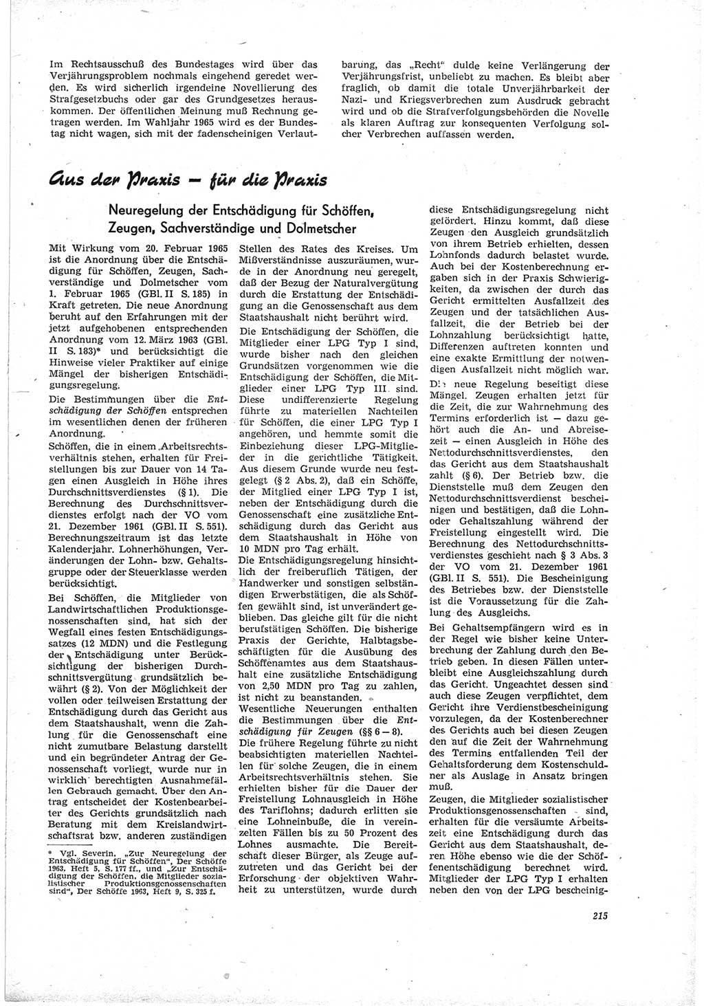 Neue Justiz (NJ), Zeitschrift für Recht und Rechtswissenschaft [Deutsche Demokratische Republik (DDR)], 19. Jahrgang 1965, Seite 215 (NJ DDR 1965, S. 215)