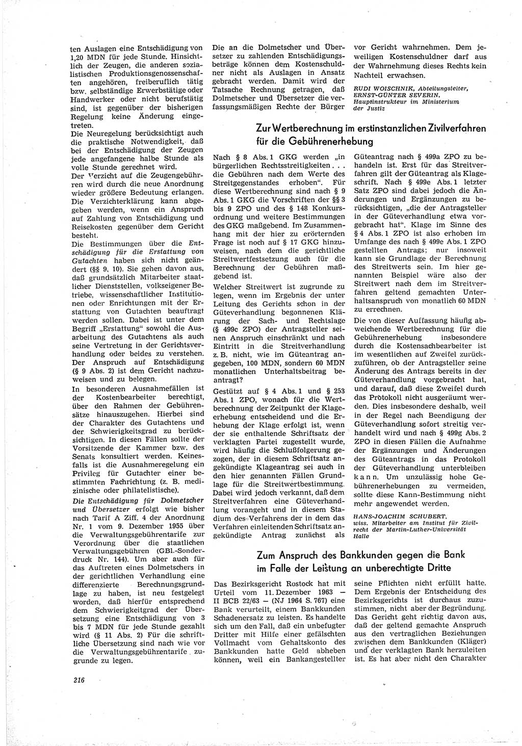 Neue Justiz (NJ), Zeitschrift für Recht und Rechtswissenschaft [Deutsche Demokratische Republik (DDR)], 19. Jahrgang 1965, Seite 216 (NJ DDR 1965, S. 216)