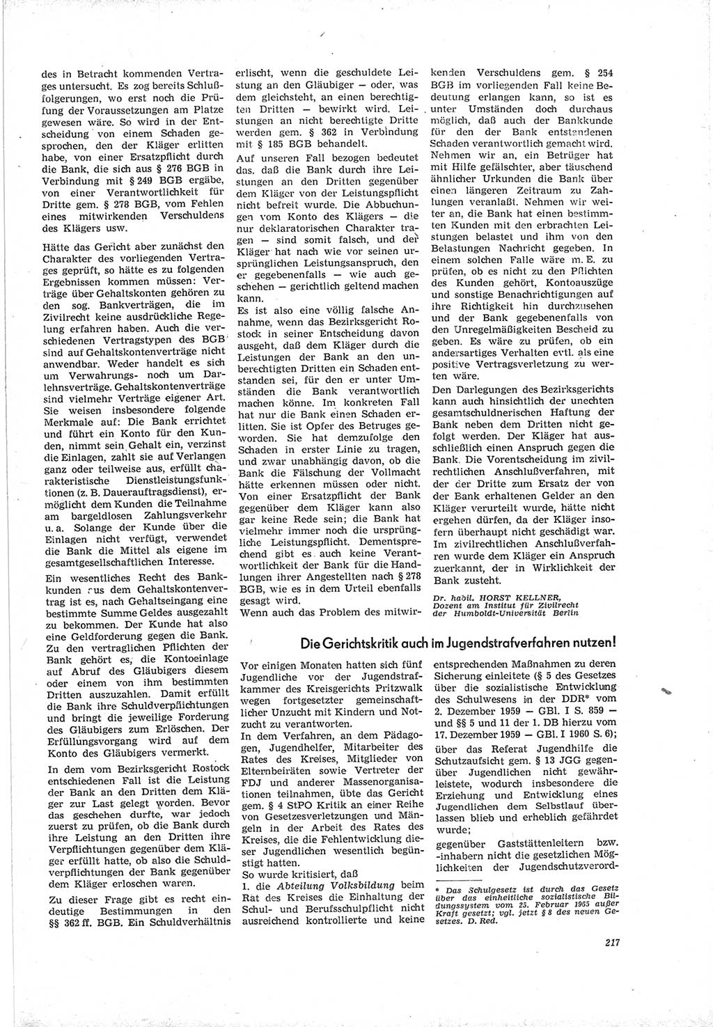 Neue Justiz (NJ), Zeitschrift für Recht und Rechtswissenschaft [Deutsche Demokratische Republik (DDR)], 19. Jahrgang 1965, Seite 217 (NJ DDR 1965, S. 217)