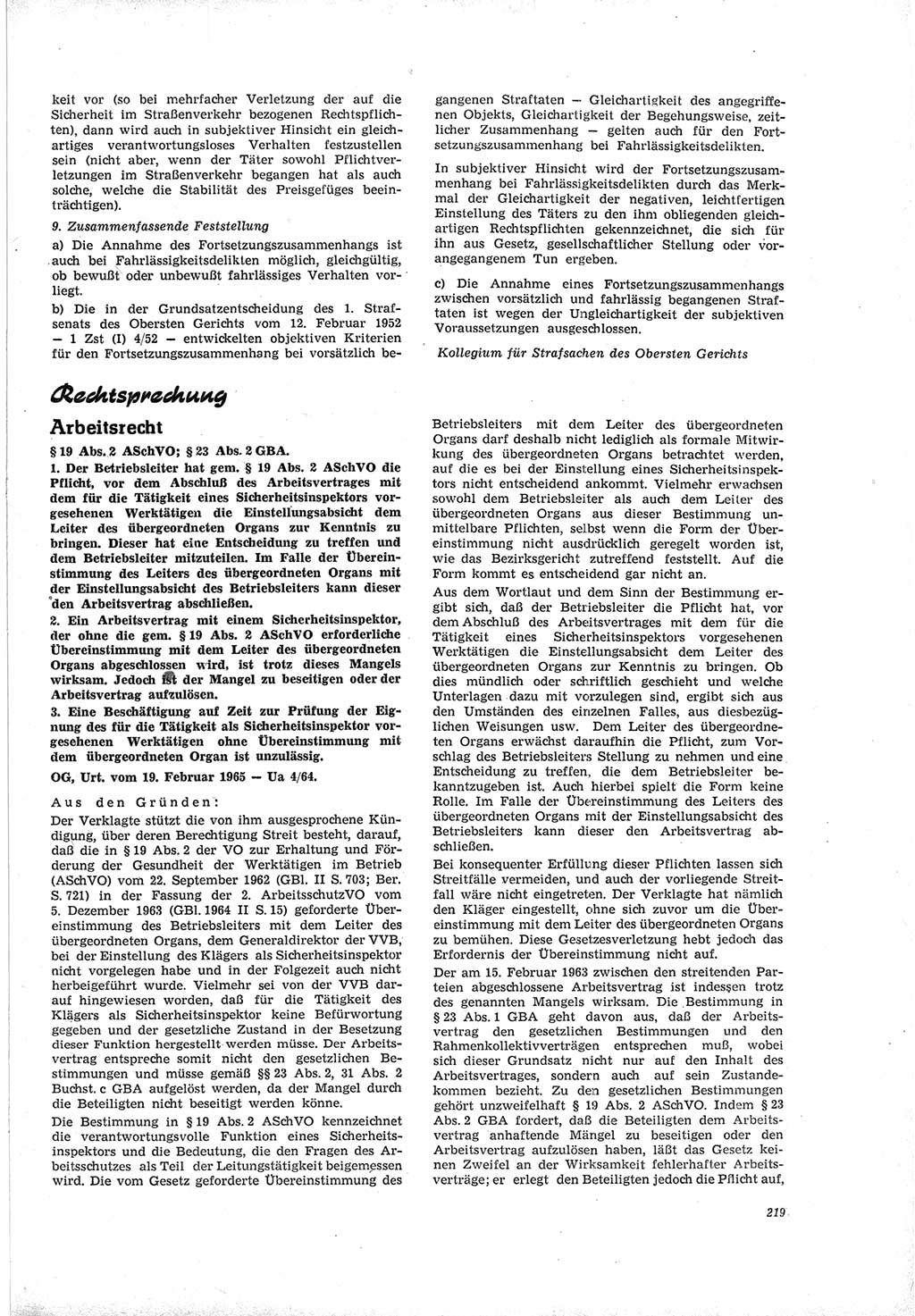 Neue Justiz (NJ), Zeitschrift für Recht und Rechtswissenschaft [Deutsche Demokratische Republik (DDR)], 19. Jahrgang 1965, Seite 219 (NJ DDR 1965, S. 219)