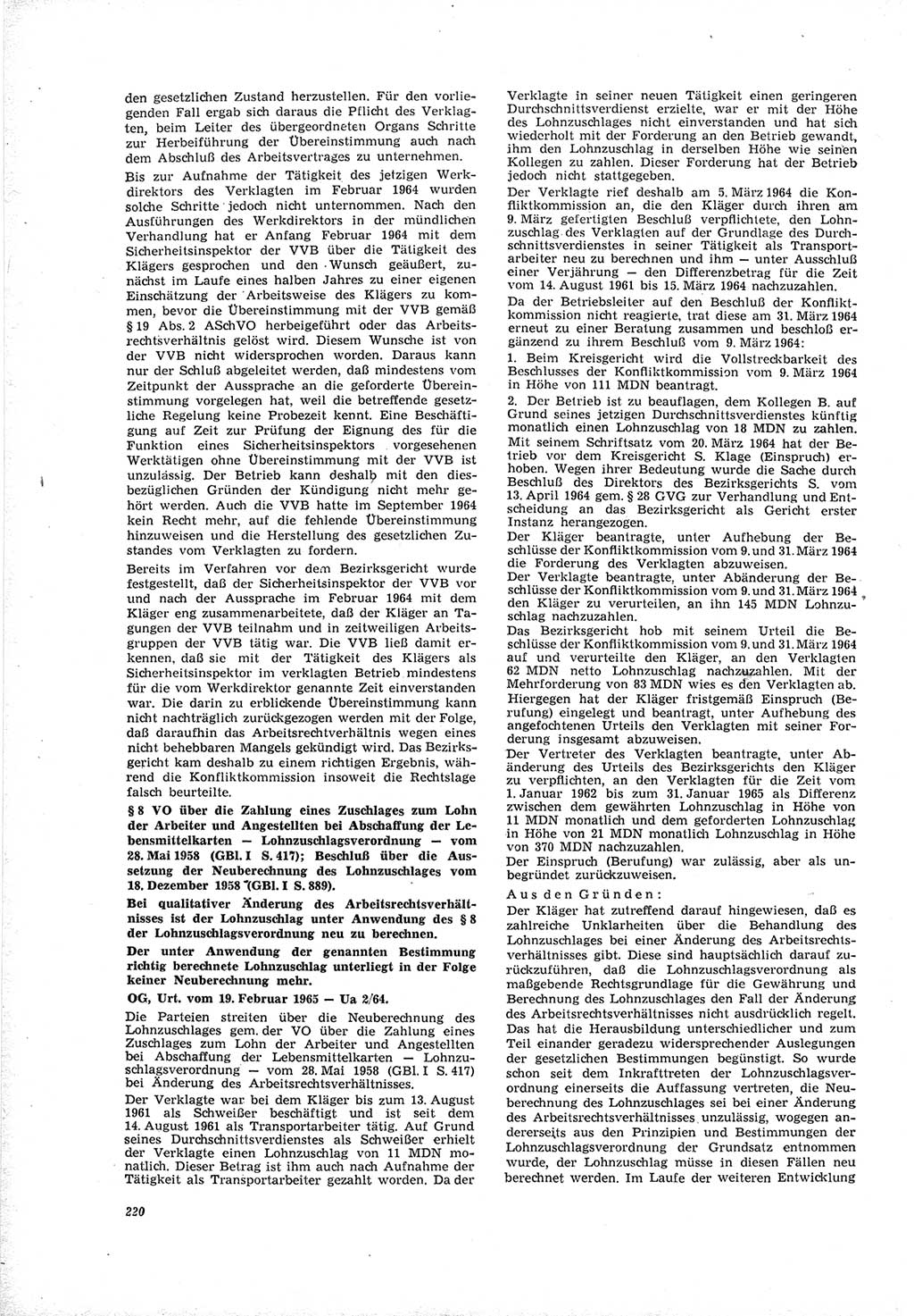 Neue Justiz (NJ), Zeitschrift für Recht und Rechtswissenschaft [Deutsche Demokratische Republik (DDR)], 19. Jahrgang 1965, Seite 220 (NJ DDR 1965, S. 220)