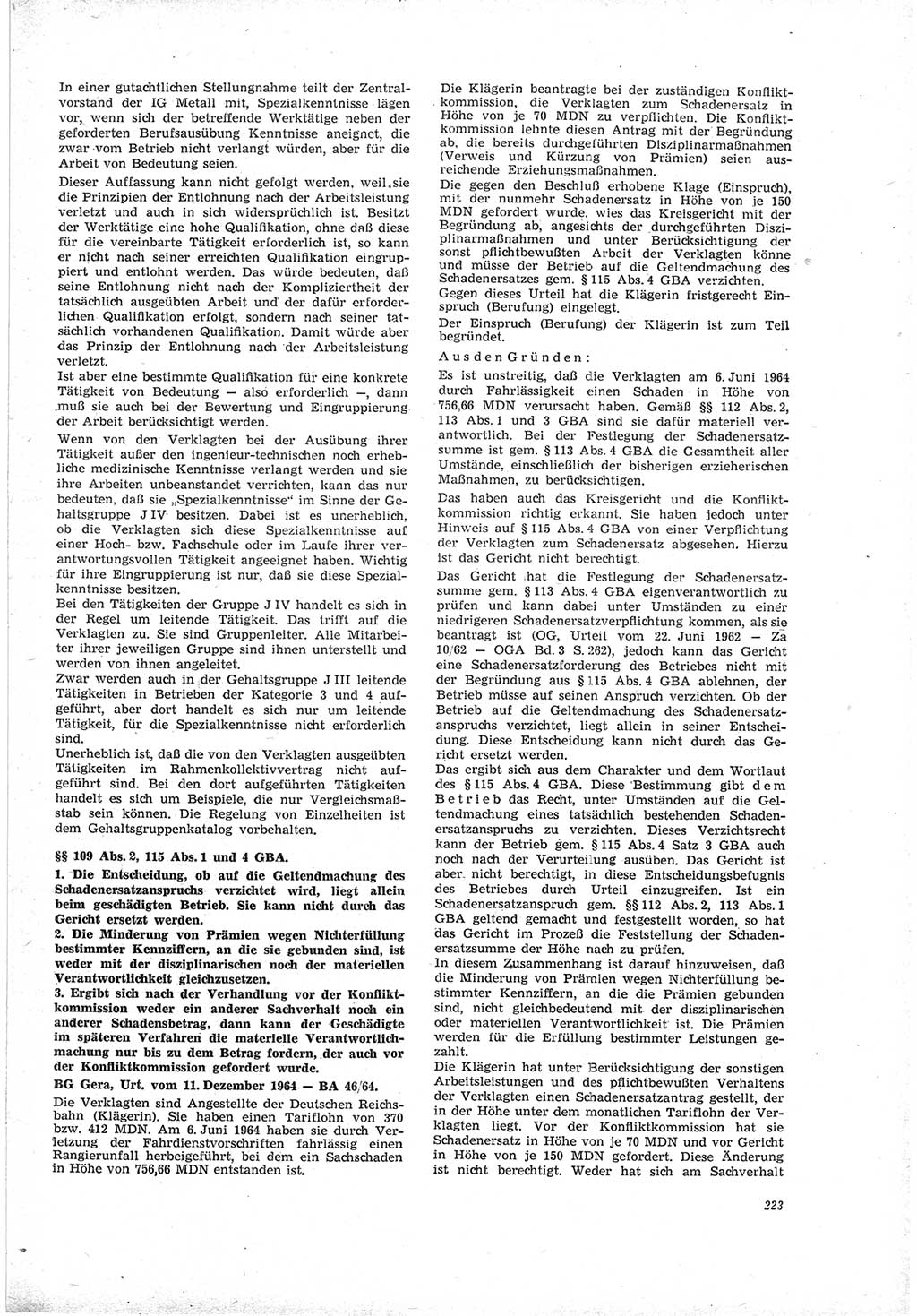 Neue Justiz (NJ), Zeitschrift für Recht und Rechtswissenschaft [Deutsche Demokratische Republik (DDR)], 19. Jahrgang 1965, Seite 223 (NJ DDR 1965, S. 223)
