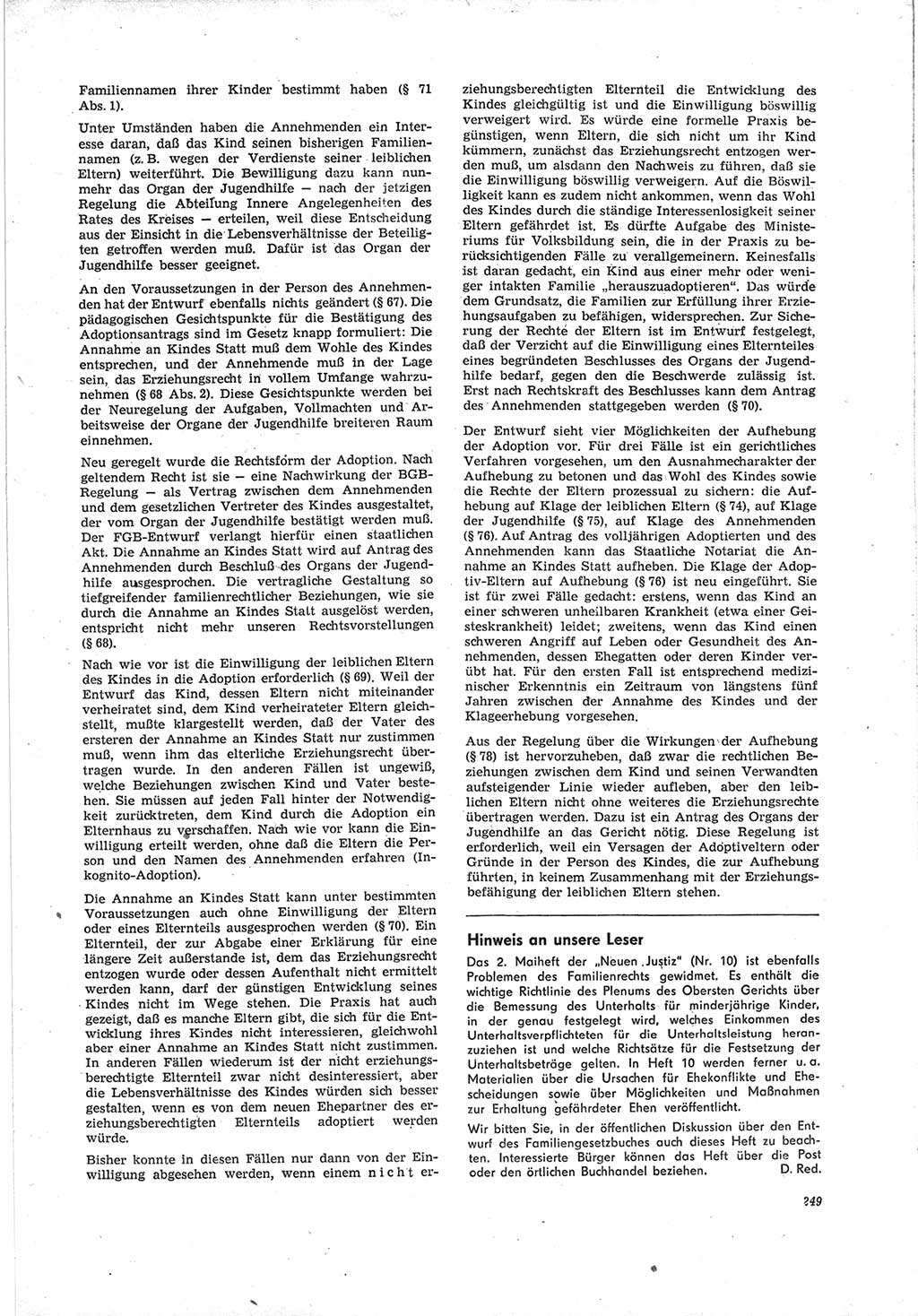 Neue Justiz (NJ), Zeitschrift für Recht und Rechtswissenschaft [Deutsche Demokratische Republik (DDR)], 19. Jahrgang 1965, Seite 249 (NJ DDR 1965, S. 249)