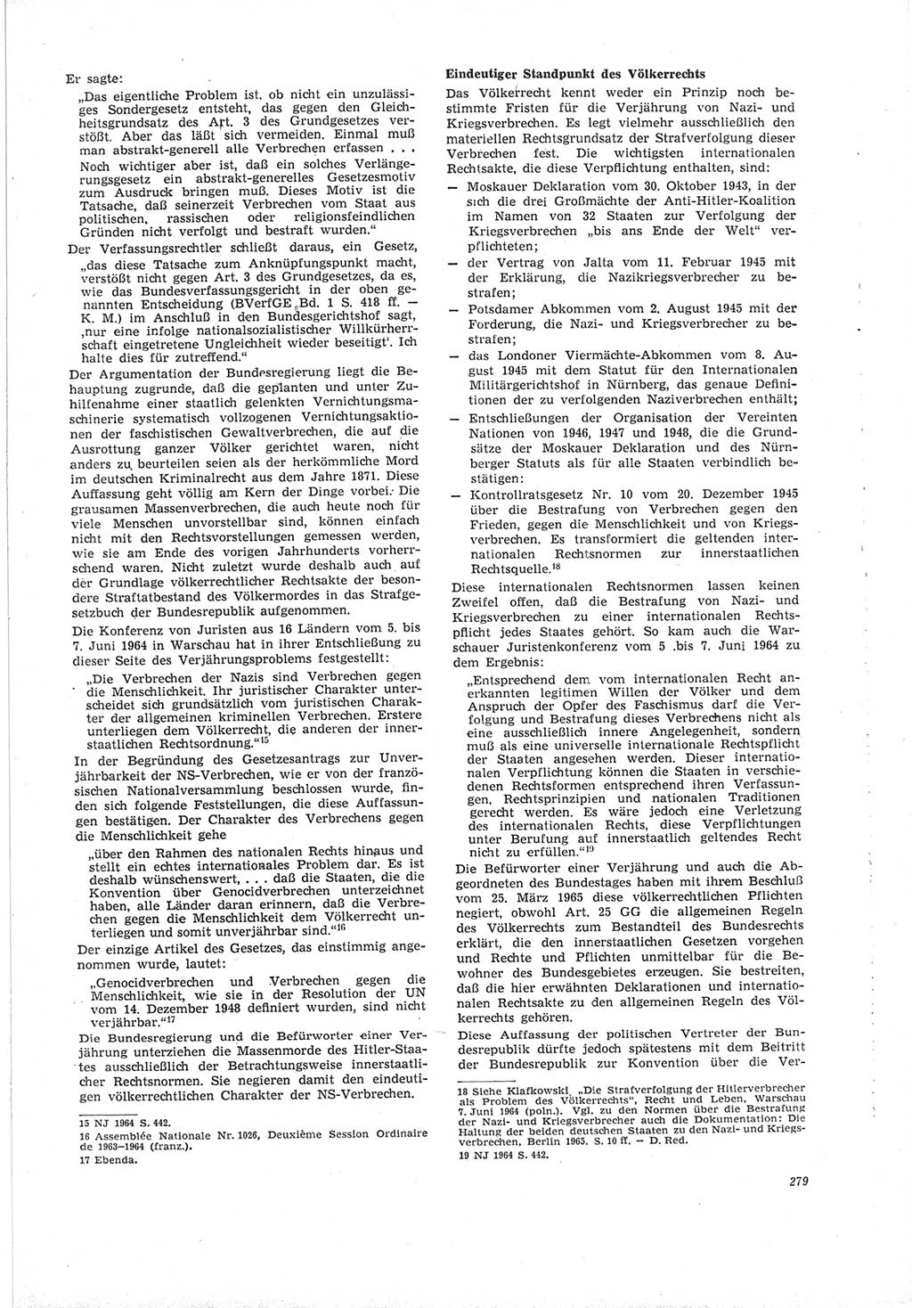 Neue Justiz (NJ), Zeitschrift für Recht und Rechtswissenschaft [Deutsche Demokratische Republik (DDR)], 19. Jahrgang 1965, Seite 279 (NJ DDR 1965, S. 279)