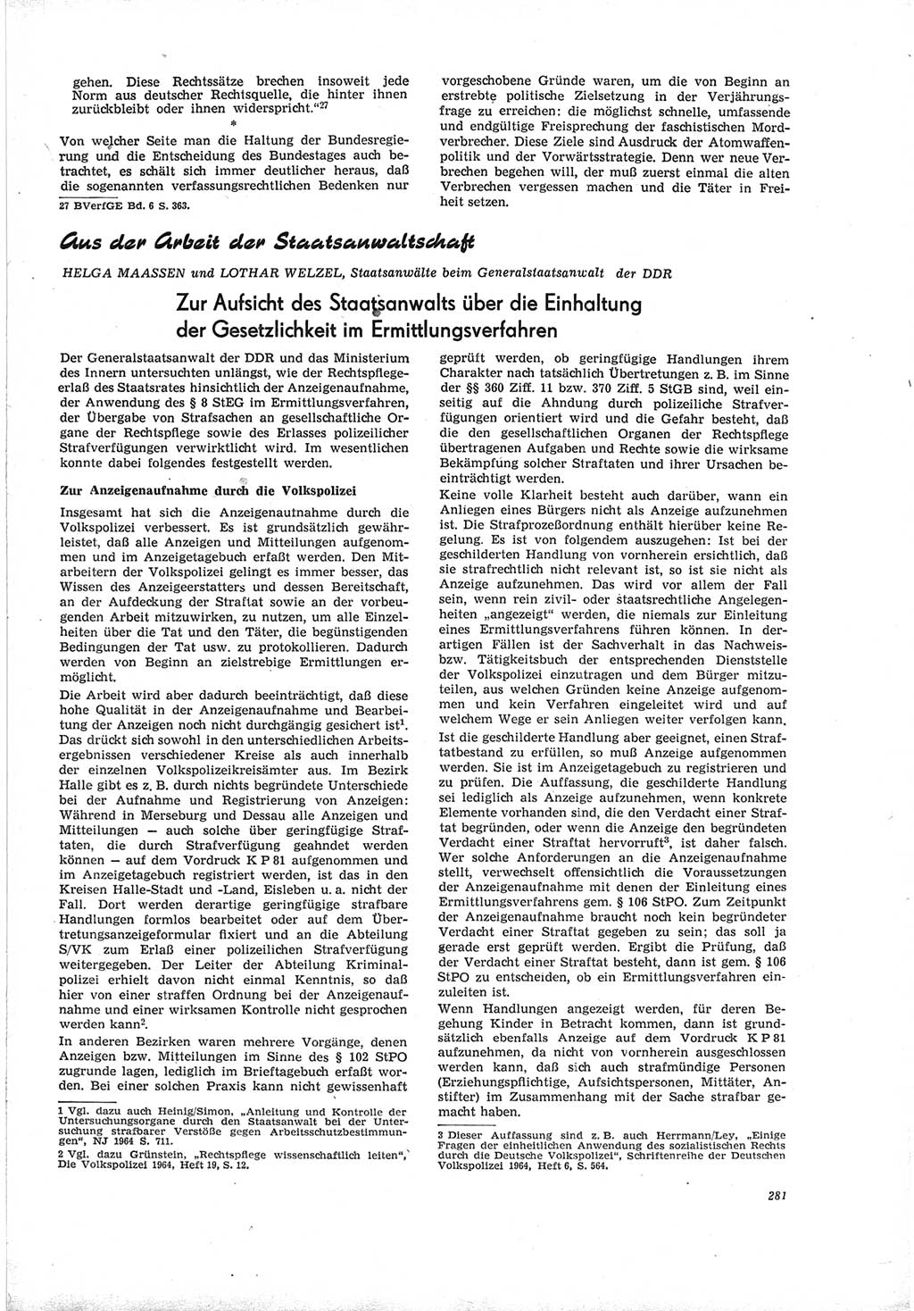 Neue Justiz (NJ), Zeitschrift für Recht und Rechtswissenschaft [Deutsche Demokratische Republik (DDR)], 19. Jahrgang 1965, Seite 281 (NJ DDR 1965, S. 281)